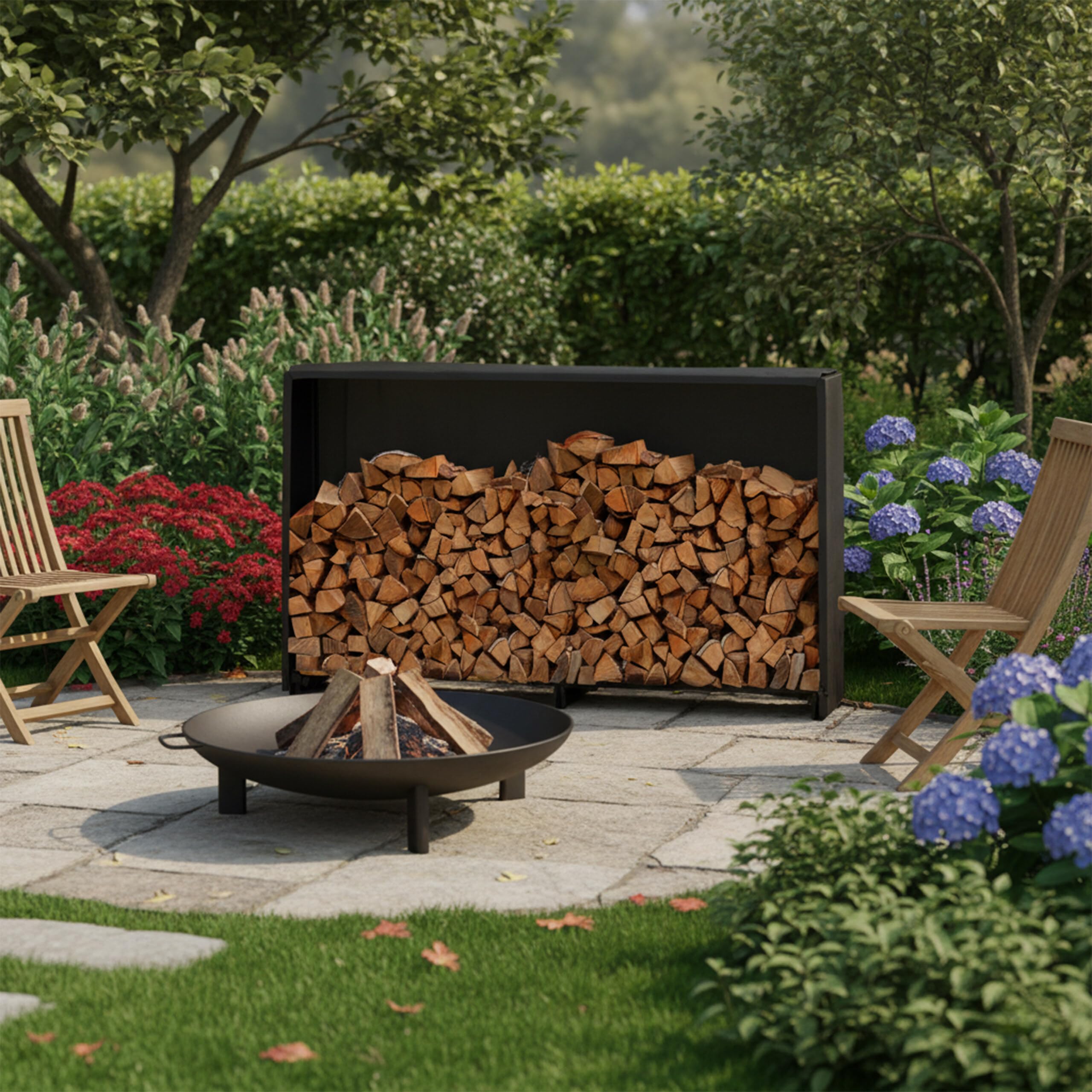 Relaxdays Kaminholzregal mit Abdeckung, für Holz ab 25 cm, Brennholzregal aus Eisen, HBT: 110 x 200 x 29 cm, schwarz