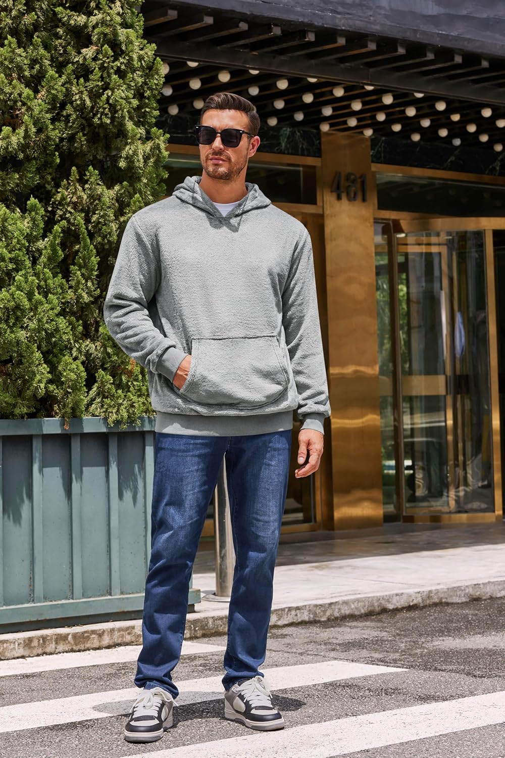 Runcati Mens Fuzzy Sherpa Pullover Hoodie Sweatshirts Long Sleeve Kangaroo Pocket Winter Fall Outwear Hooded - Image 4