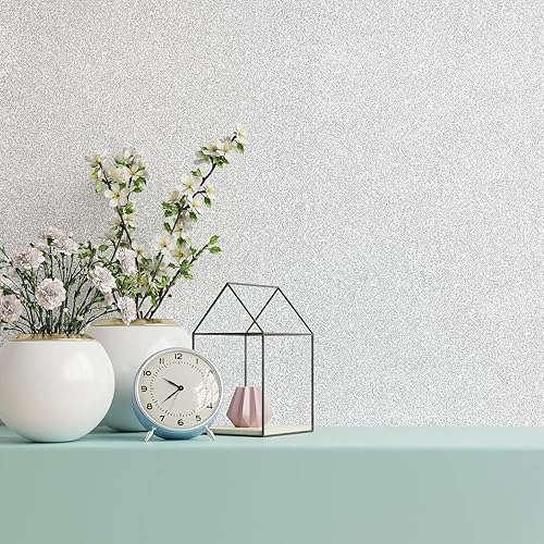 Miniatura 3 de CHICHOME Papel tapiz plateado con purpurina de 17.7 x 236 pulgadas, autoadhesivo con purpurina plateada para despegar y pegar, papel tapiz