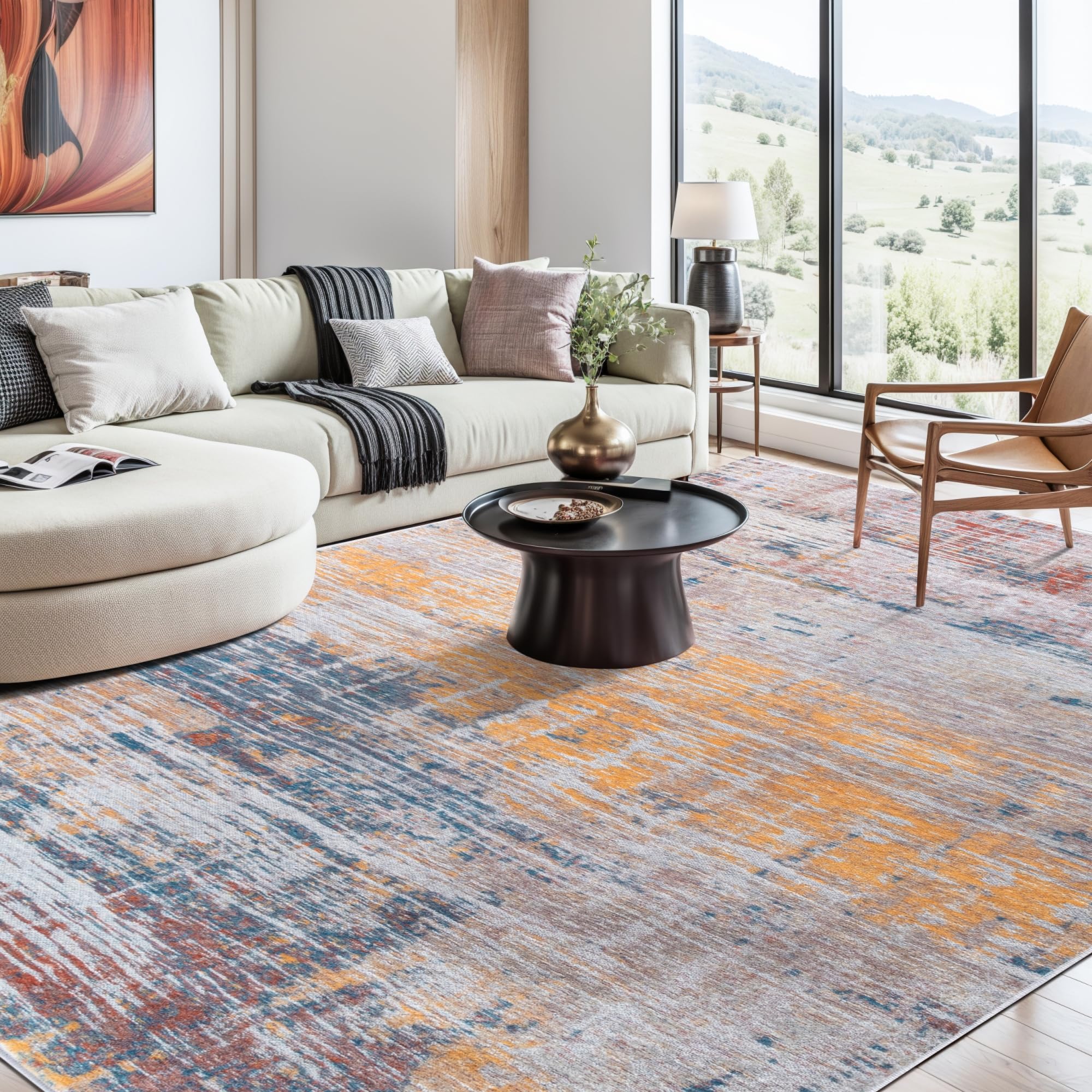Tapis moderne abstrait pour salon et chambre Syalife marron
