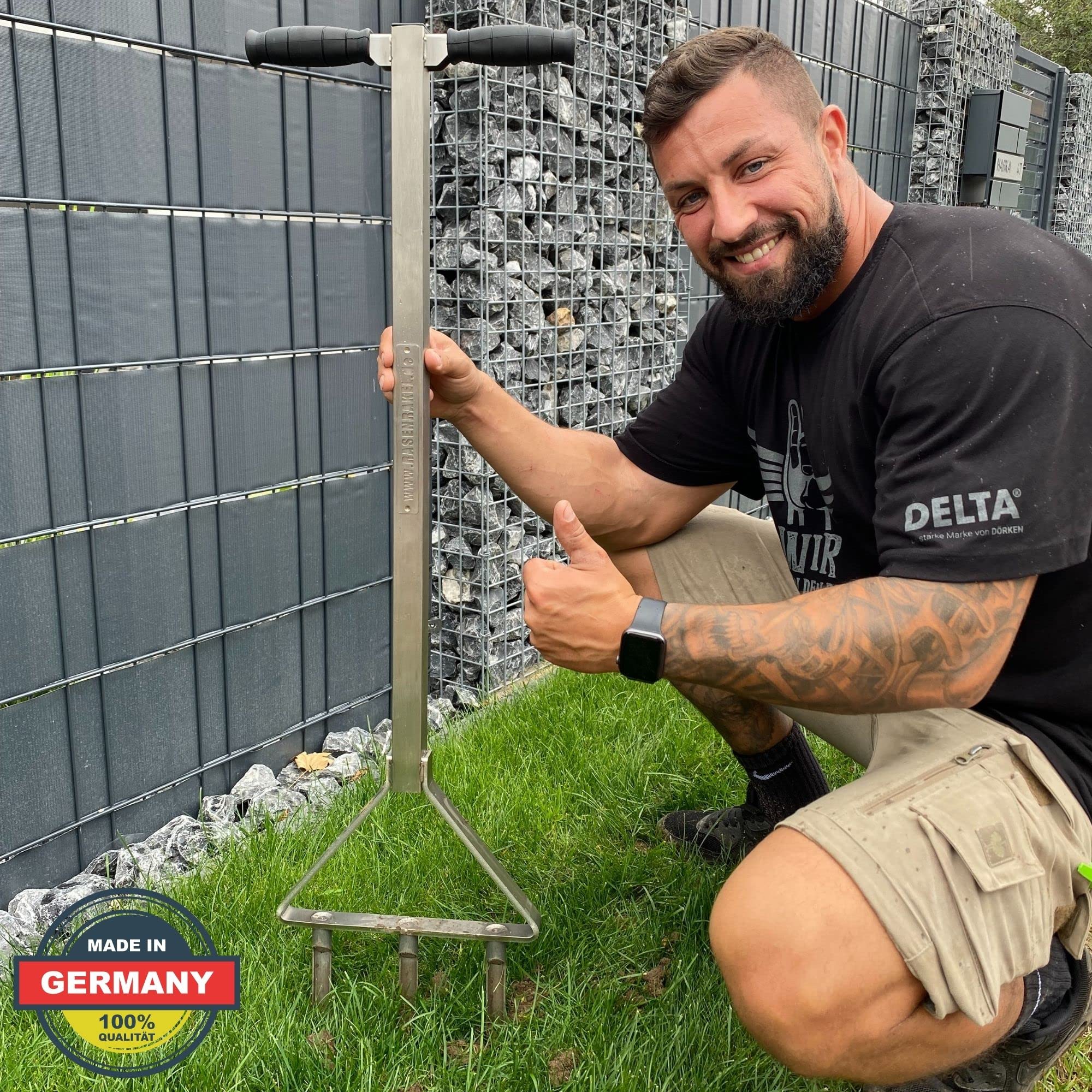 RISISANI® Hand-Aerifizierer | V2A-Edelstahl rostfrei | 100% Made in Germany | inkl. 20mm Hohlspoons | Rasenlüfter Rasenbelüfter Rasen belüften lüften auflockern