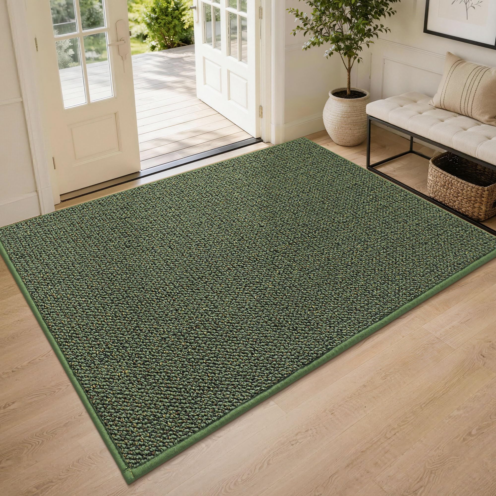 BEQHAUSE Dirt Trapper Door Mat 48" x 72", Non-Slip Washable Doormats, Green