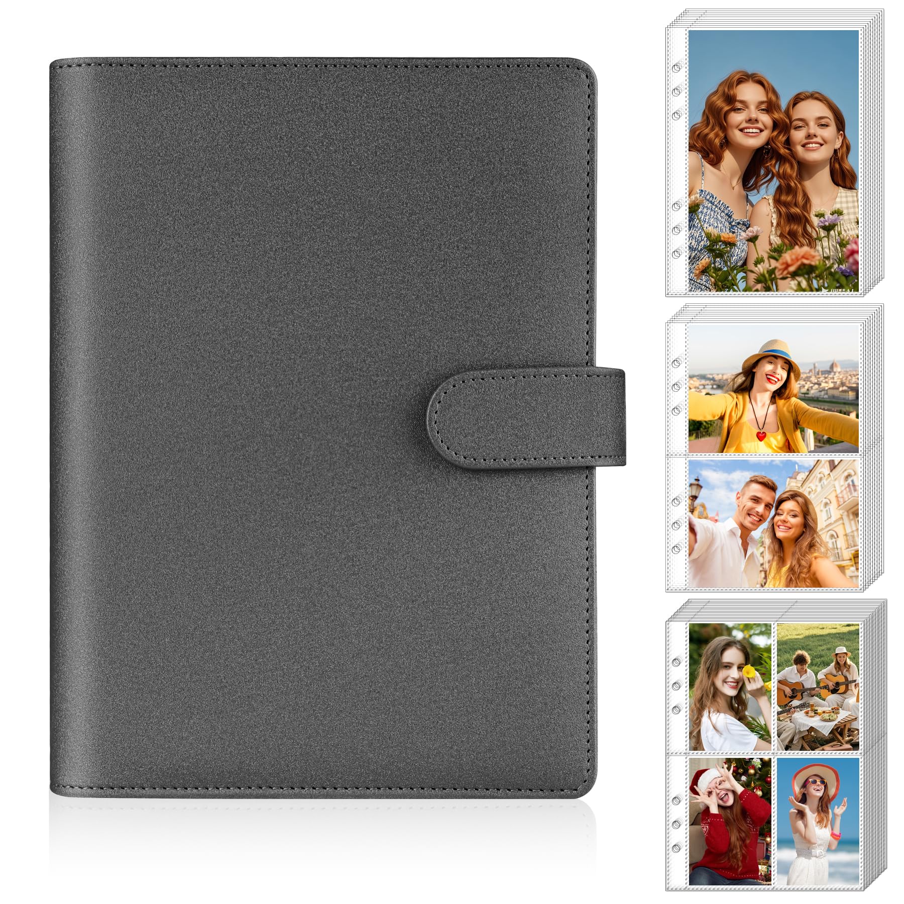 Antner A5 Kpop Photocard Binder 6-Ring Card Collector Album with 40 Pack Card Sleeves, PU Leather Photocard Holder Book with Multi-Size Photo Protectors for Organizing Trading Cards, Glitter Black