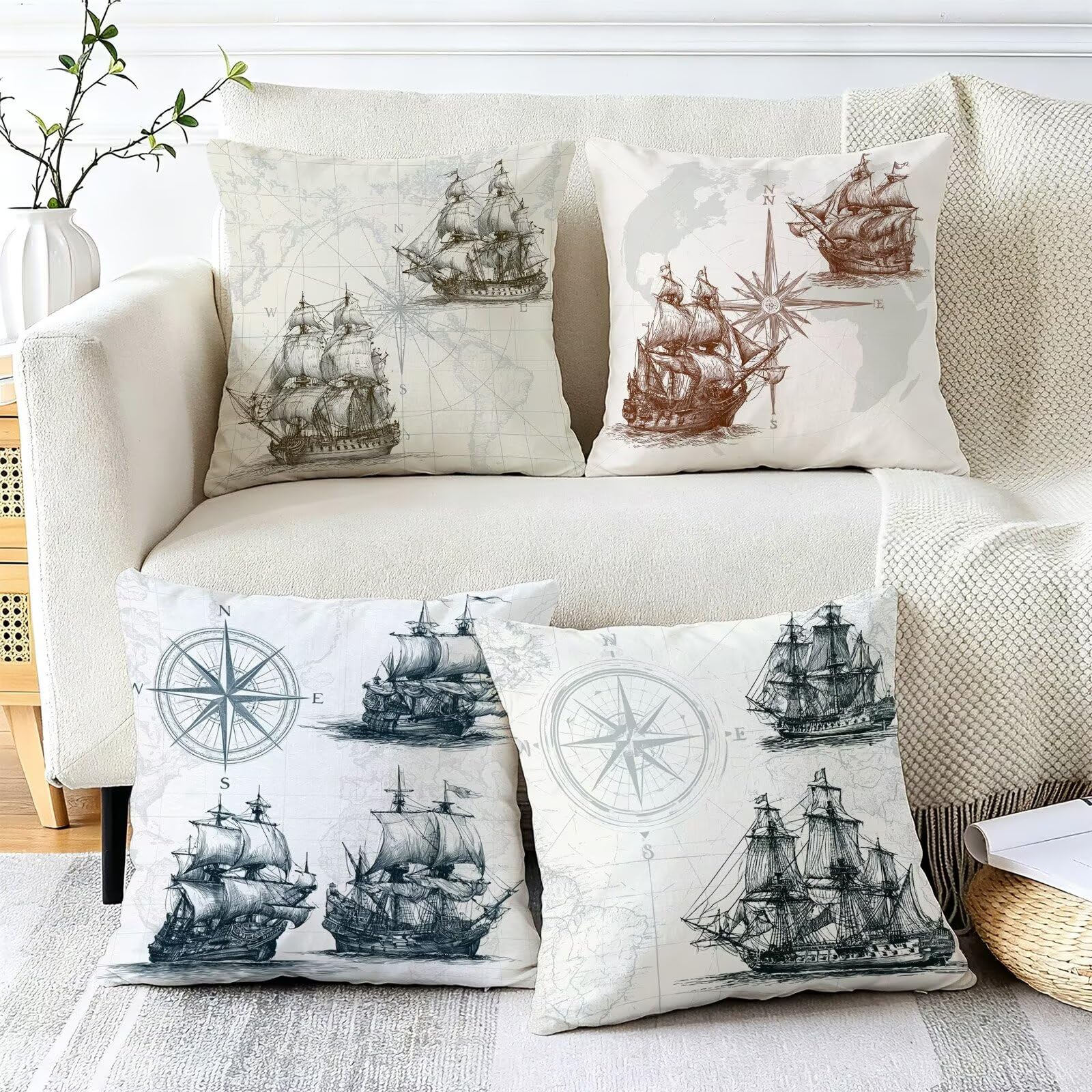 Blu Federe Cuscini Divano 70x70cm, Cuscini da Esterno Set de 4, Cod-777