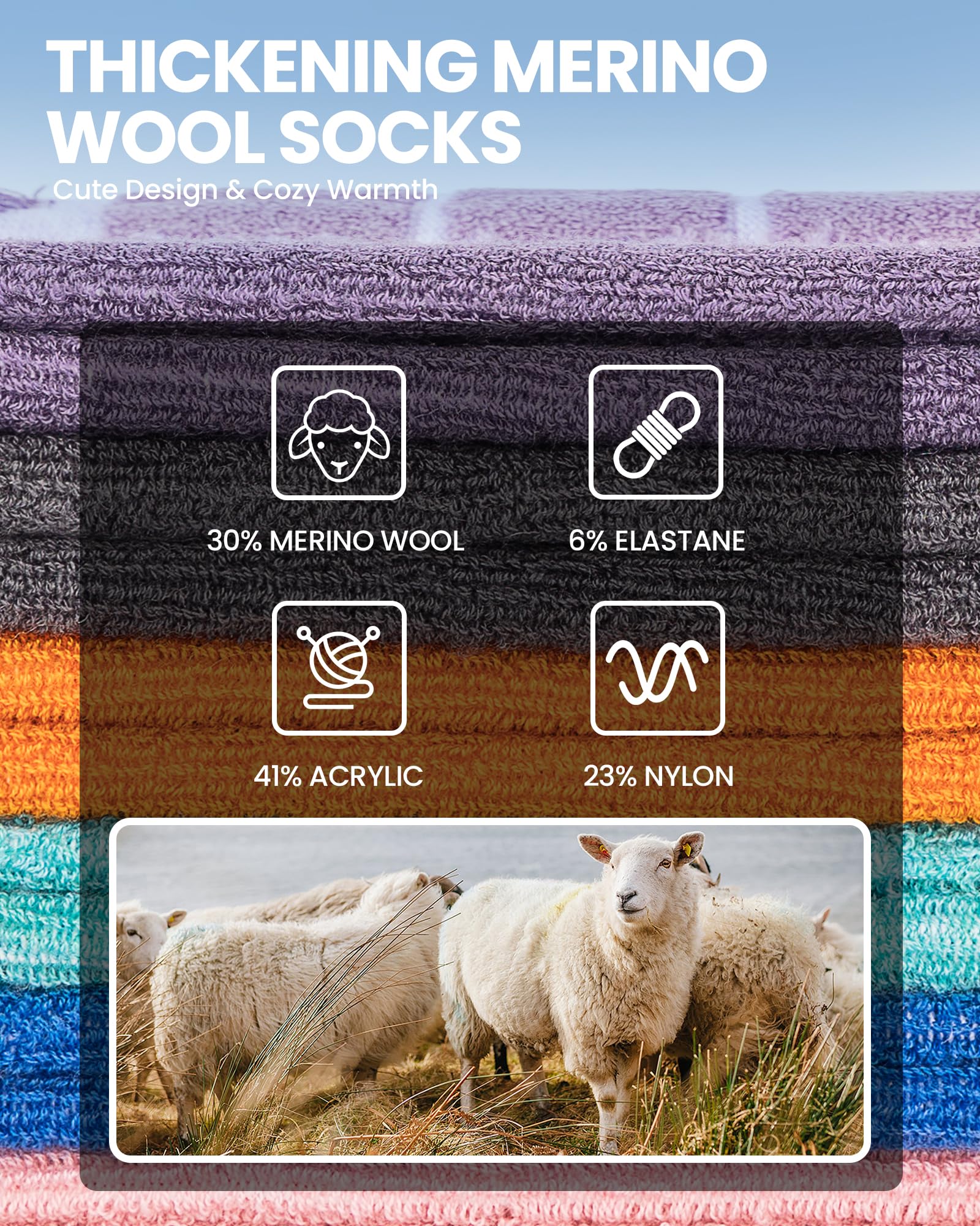 OutdoorMaster Calcetines de esquí para niños, paquete de 2 calcetines térmicos de compresión de invierno de lana merino, puños antideslizantes sobre la pantorrilla