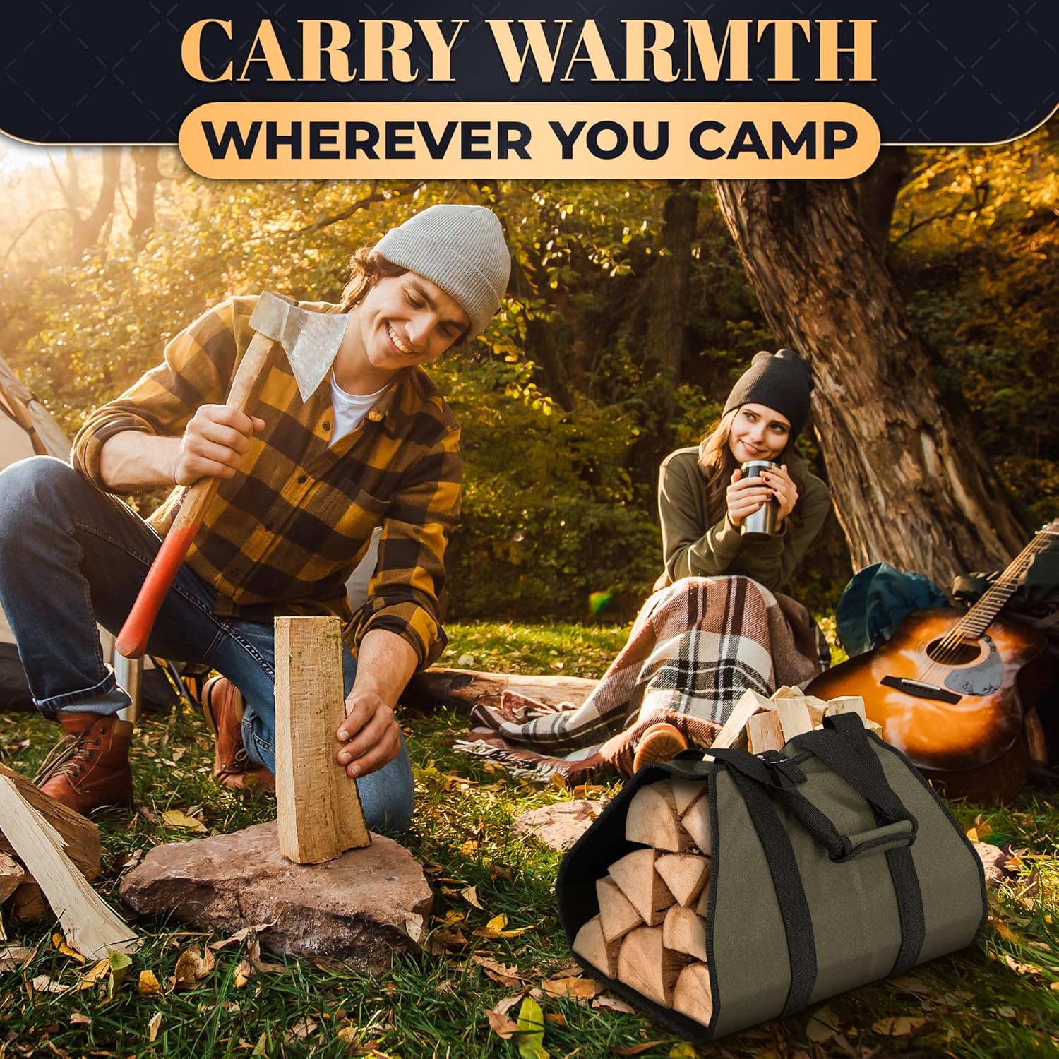 Water-Resistant Firewood Carrier Bag – 39.4"x18.5" Waxed Canvas Log Carrier for Firewood, Open-Ended Design, Large Capacity Wood Tote with Padded Handles, Buckle Strap & Folds Flat for Easy Storage - Image 7