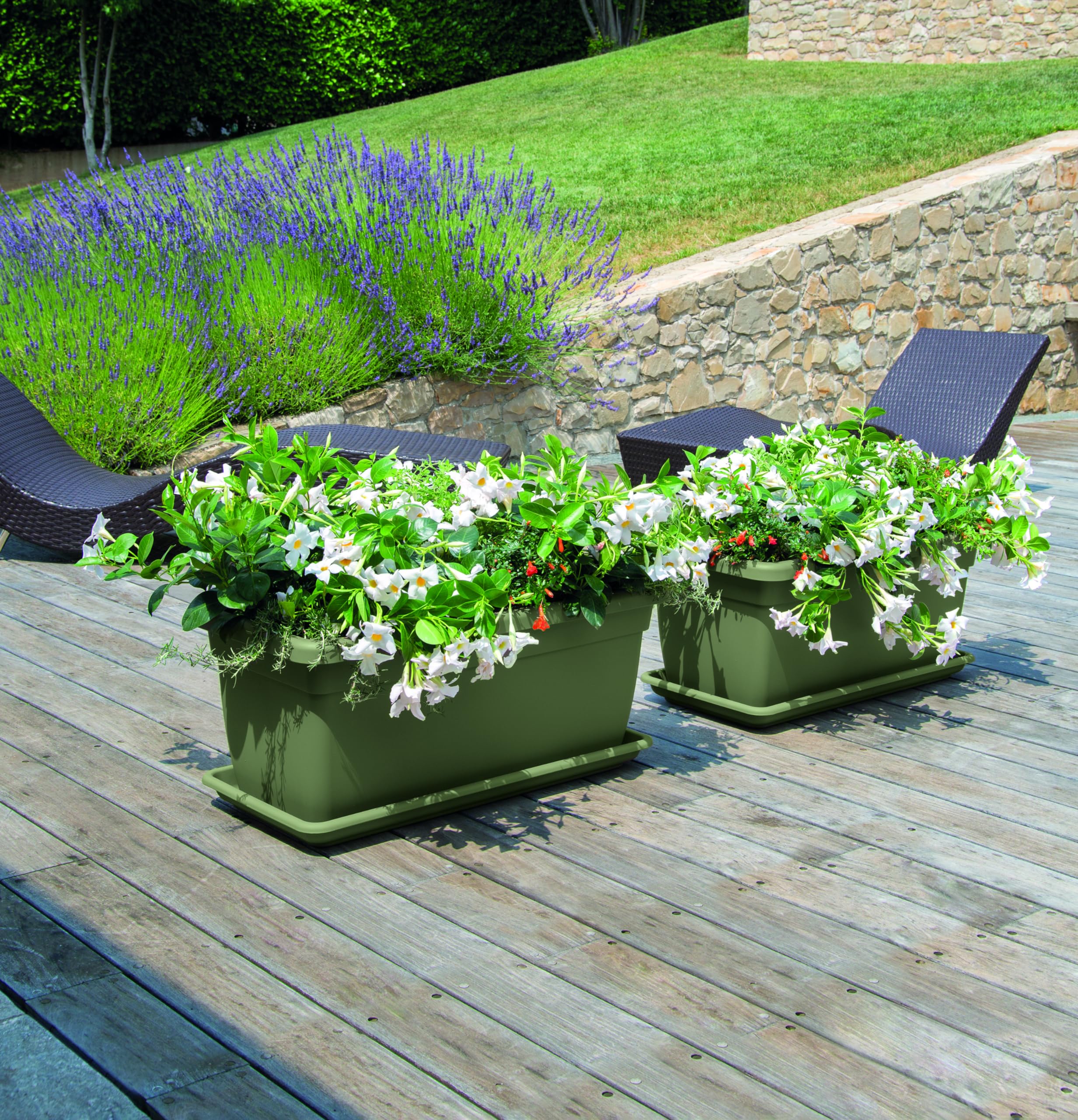 Nicoli vaso fioriera da esterno 80 cm 100 cm in polietilene, con sottovaso, per piante o fiori, vaso rettangolare per balcone, giardino, terrazzo, (Tortora, 100 cm 100x45x40)
