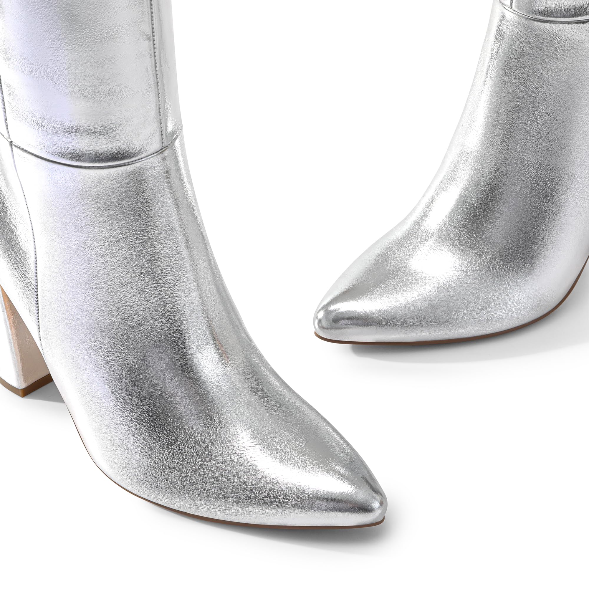 DREAM PAIRS Women's Knee-High Boots Comfortable Chunky Block Heel Side Zipper: 7 Metallic Silver