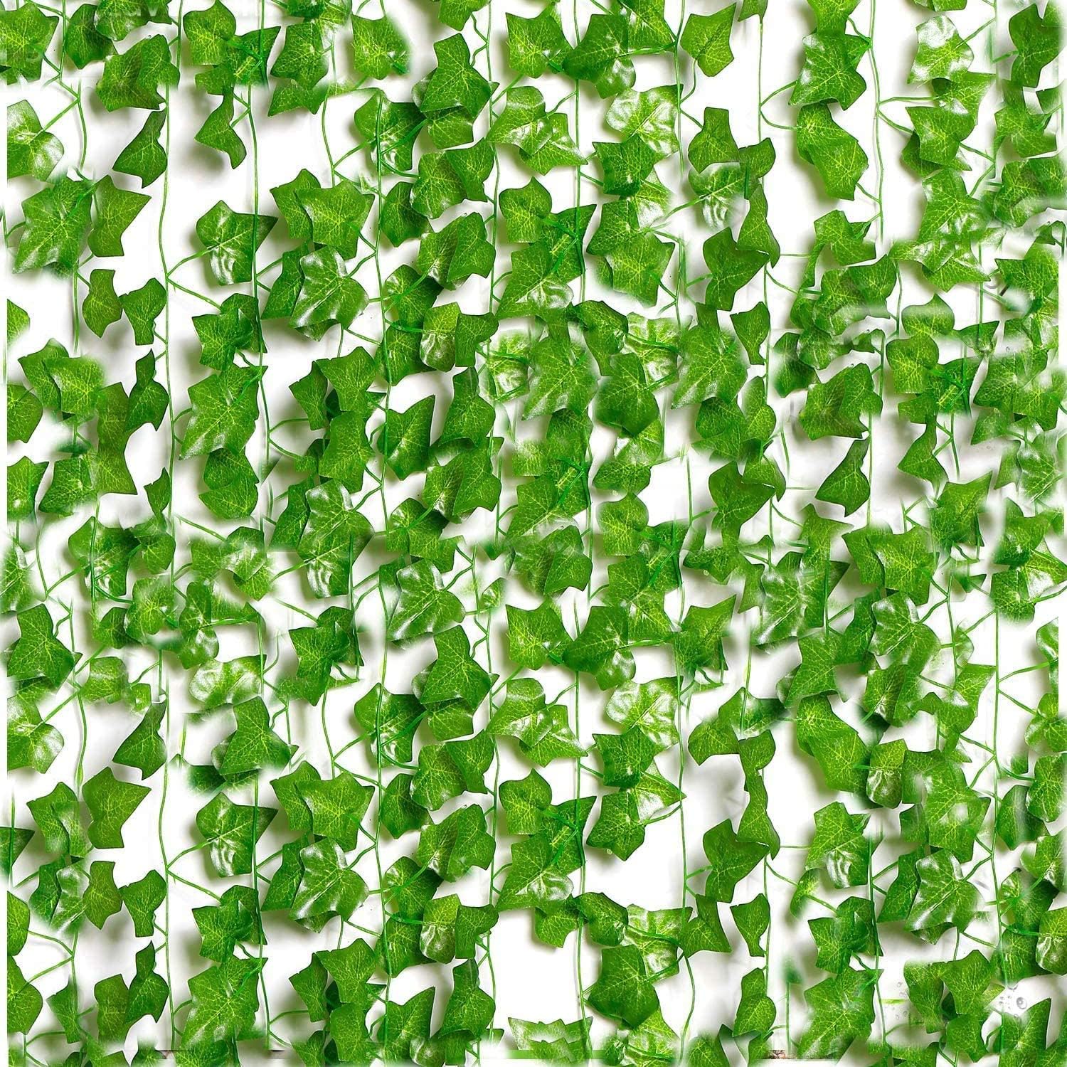 Artificial Ivy, Fake Vines, Ivy Garlands Artificial, Fake Ivy, Fence Screening, Vines, Green Leaves Fake Plants, Hanging Vines for Wedding Home Decoration Garden Wall Room Decor (77ft - Pack of 10)