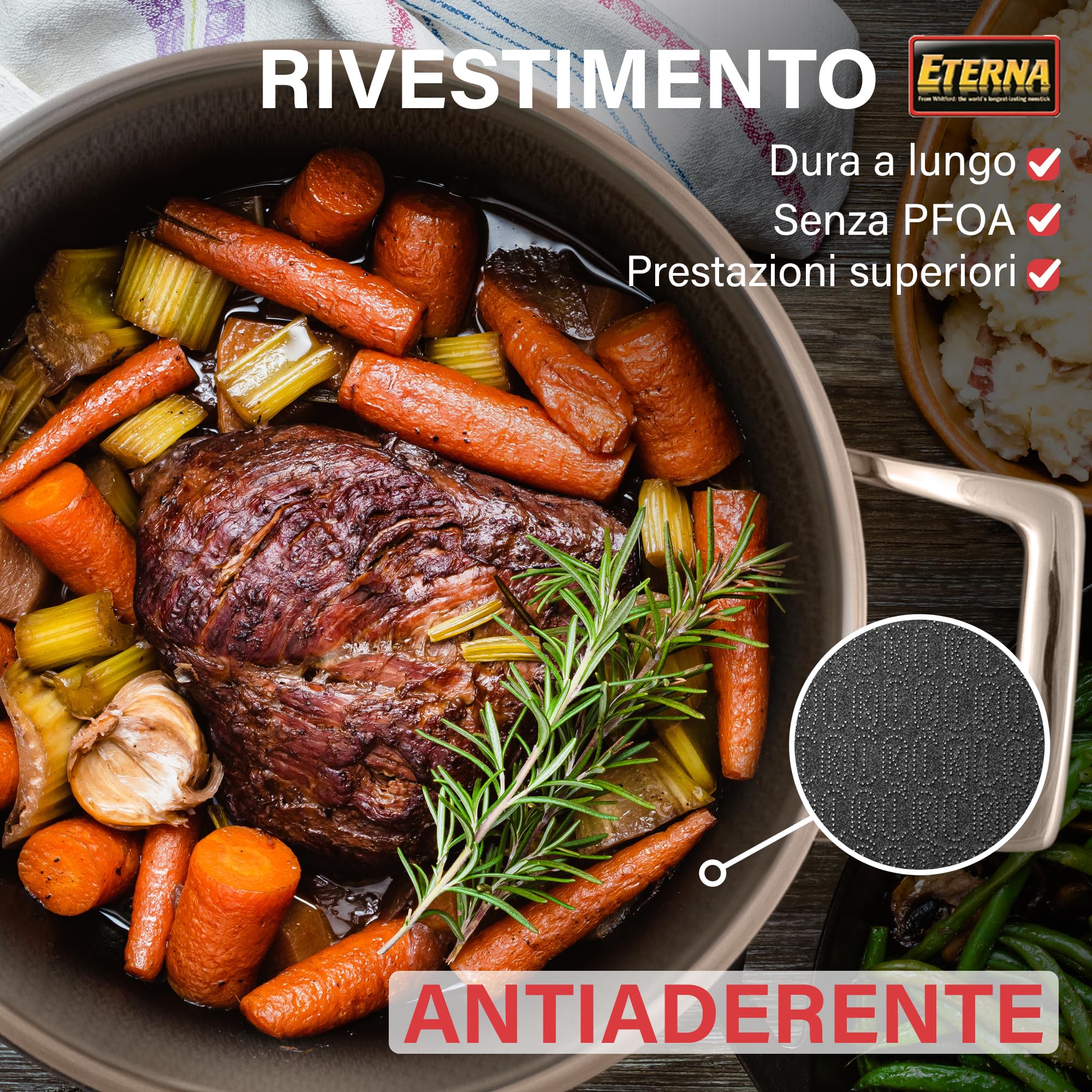 Pentola Antiaderente Triplo Strato (Acciaio Inox + Alluminio) Diametro Ø 20 cm, CON COPERCHIO, Antigraffio, NO PFOA, Per Piano Cottura Induzione, Ceramica, Elettrico, Gas, Forno