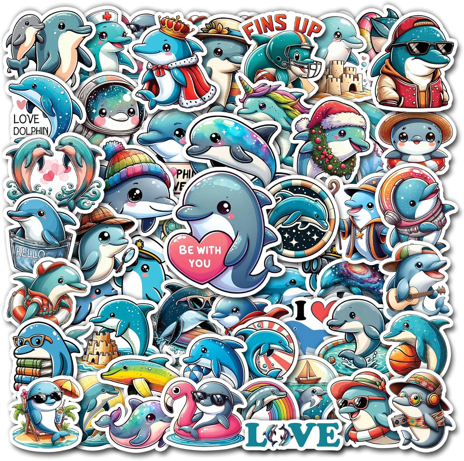 Amazon.com: WESILY Pack 50 PCS Dolphin Stickers Sea Animal Waterproof ...