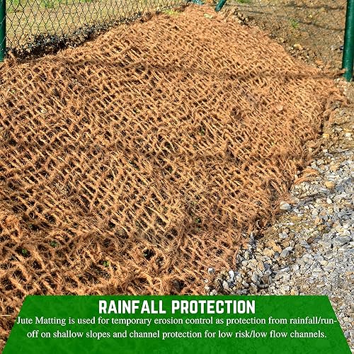 Miniatura 3 de Farm Plastic Supply - Control de erosión de yute - 4' x 225' - Manta de malla para ahorro de suelo, red de yute para control de erosión, manta de