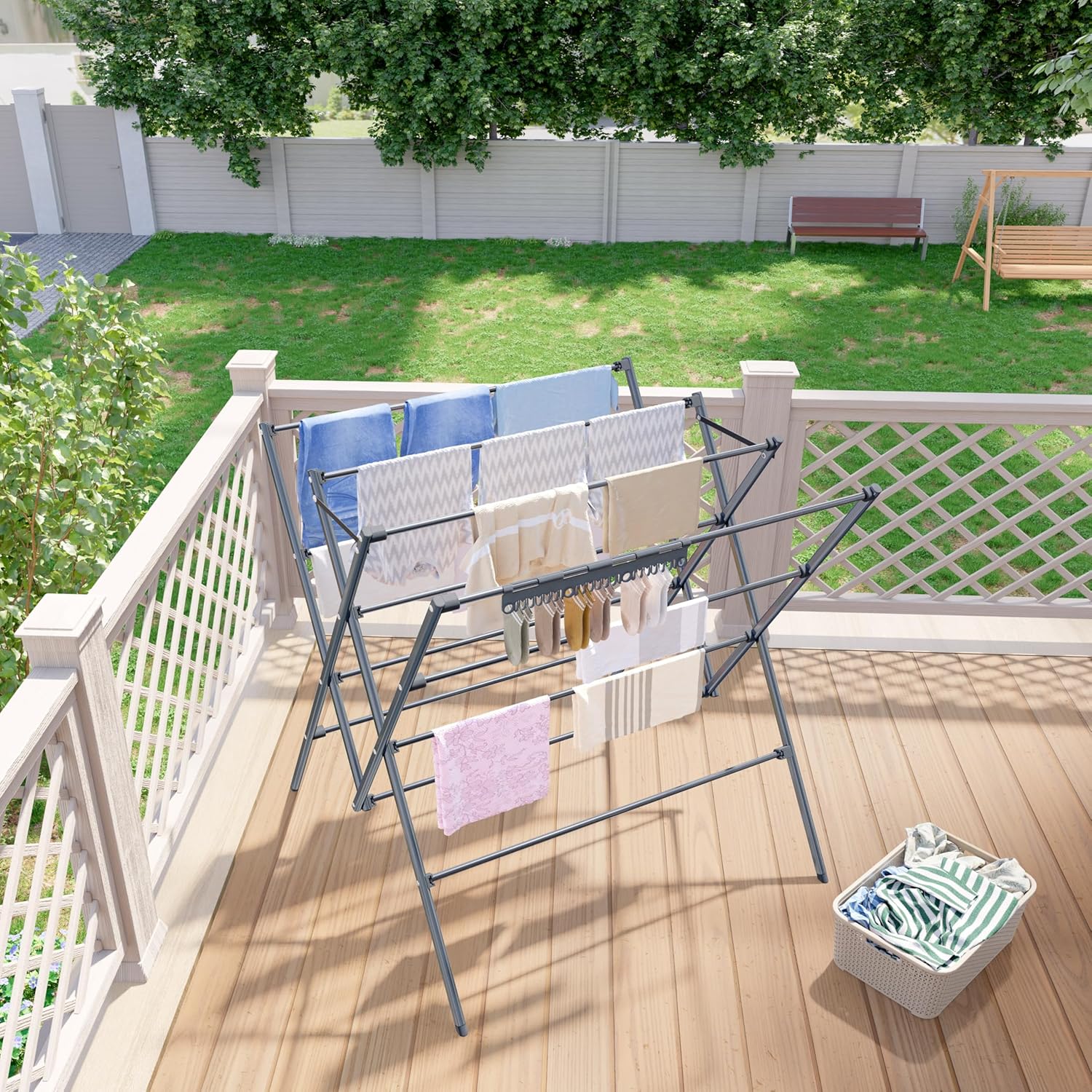 HOMIDEC Drying Rack Clothing,Large 12 Drying Poles with Sock Clips Clothes Drying Rack,Foldable Portable Laundry Drying Rack for Air Drying Clothing,Towels,Delicate Eac,Indoor Outdoor Use.Silver