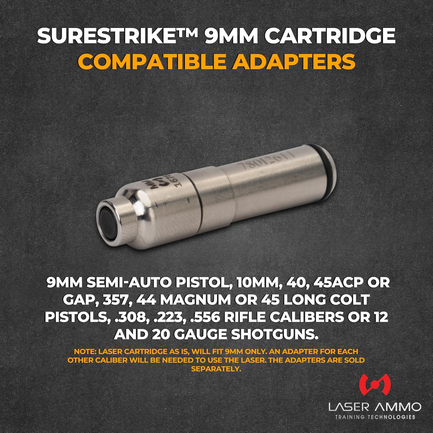 SureStrike™ 9mm Cartridge - Laser Training Solution for Your 9mm, 9mm SureStrike™ Laser Cartridge (with red Visible Laser Class I, 3.5mW) for Laser Ammo Reactive Targets