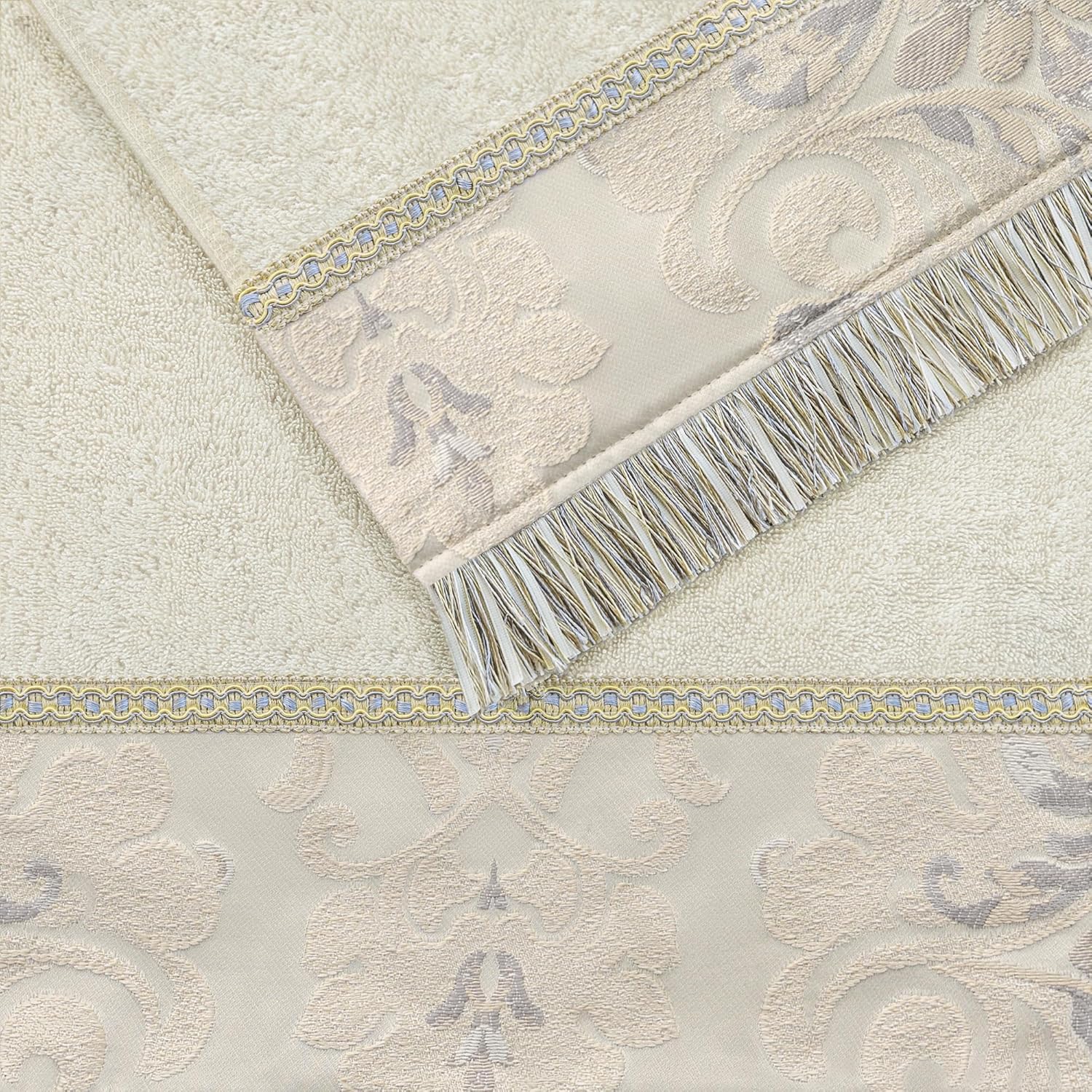 Loom and Mill Luxury Cotton Bath Towel Set 3 Piece-1 Bath Towel 1 Hand Towel 1 Wash Cloth, Ultra Soft Decorative Towel Sets Highly Absorbent for Bathroom, Elegant Floral Design(Ivory-Light Apricot) - Image 7