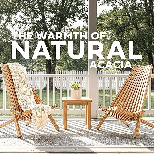 Miniatura 3 de Melino 2 sillas plegables de madera Tamarack, sillas Adirondack de bajo perfil de acacia con certificación FSC, silla plegable de madera para