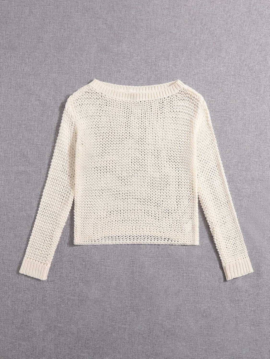 Women's Sweater Drop Shoulder Open Knit Sweater Without Bra Sweater for Women (Color : Beige, Size : Small)