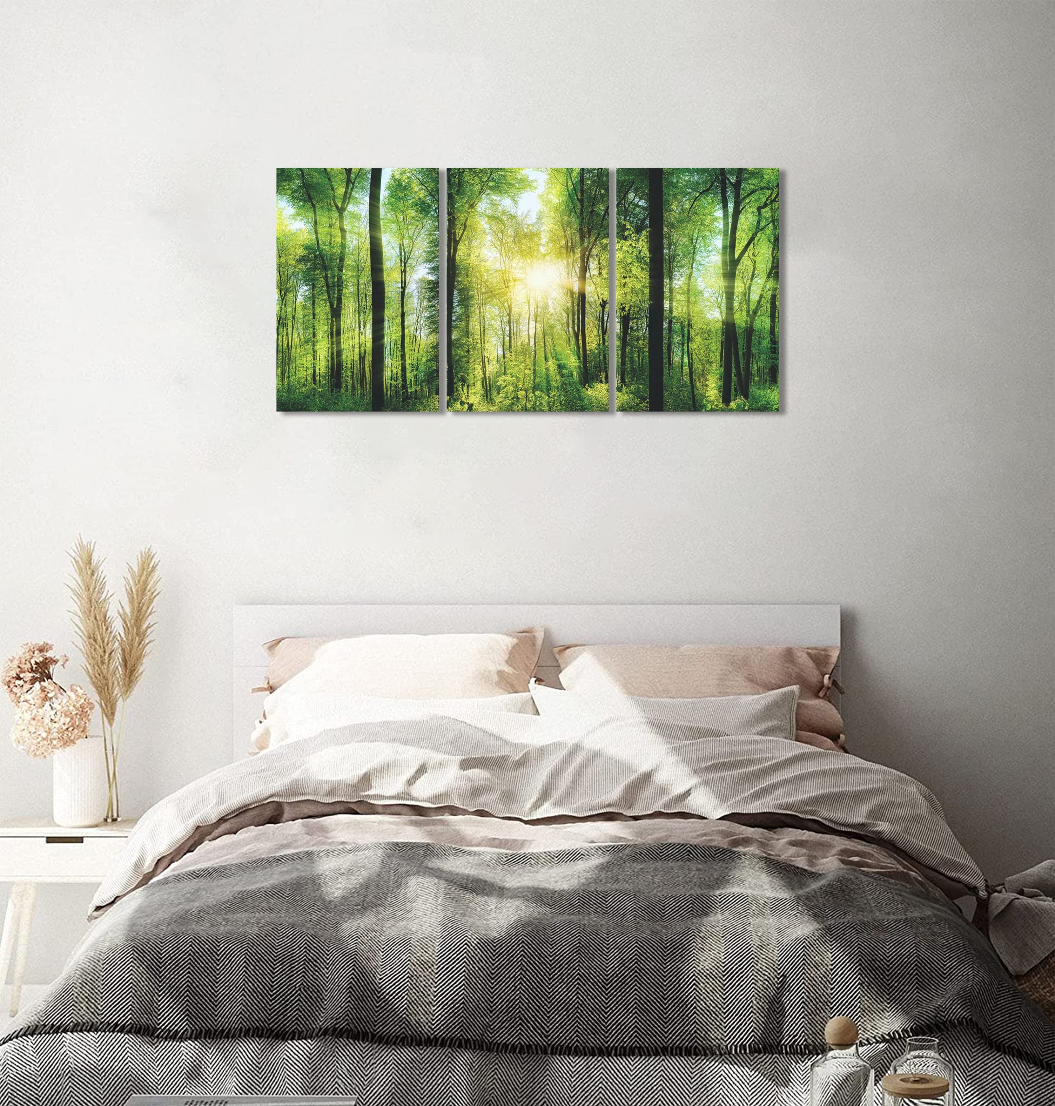 【原画・3枚セット】 森と山の風景画 アク リル画 インテリアアート Amazon.co.jp: 森 絵 木 3枚 風景画 山 アート パネル 日光 日 森林