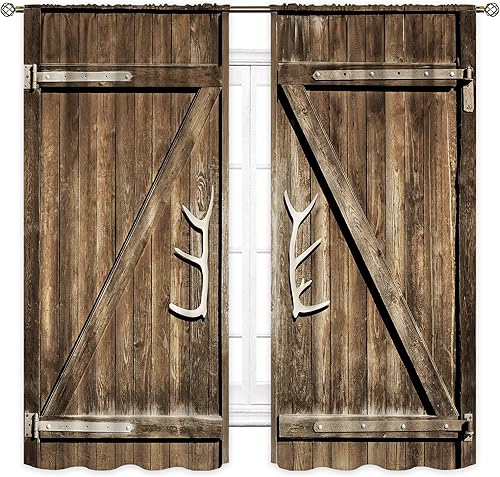 Miniatura 17 de Cinbloo Cortinas de Cocina Estilo Granja 52Wx18H Pulgadas Bolsillo para Varilla Cenefa de Vaca Oveja Granja Occidental País Retro Madera para Niños