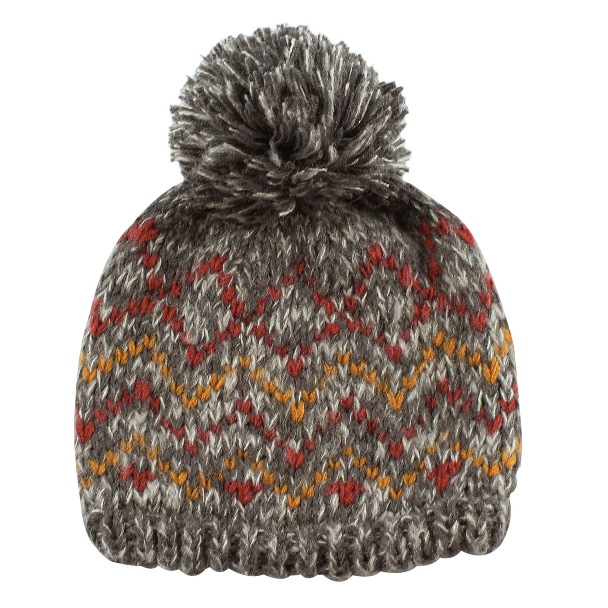 Morehats Bohemian Pattern Knit Pom Pom Handmade Beanie Winter Ski Warm Hat - Grey