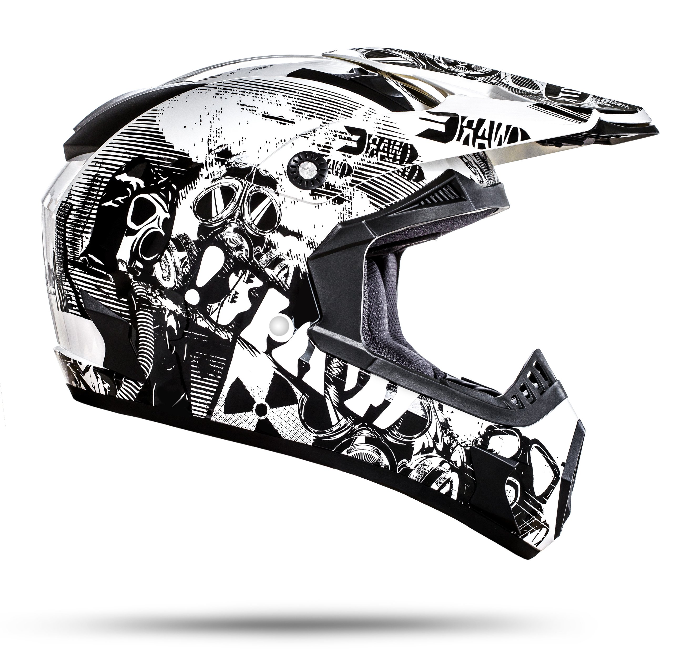 Nevada Weiß S 55-56cm Motocrosshelm mit ausziehbarer Sonnenblende und der neusten Sicherheitsnorm ECE 2205