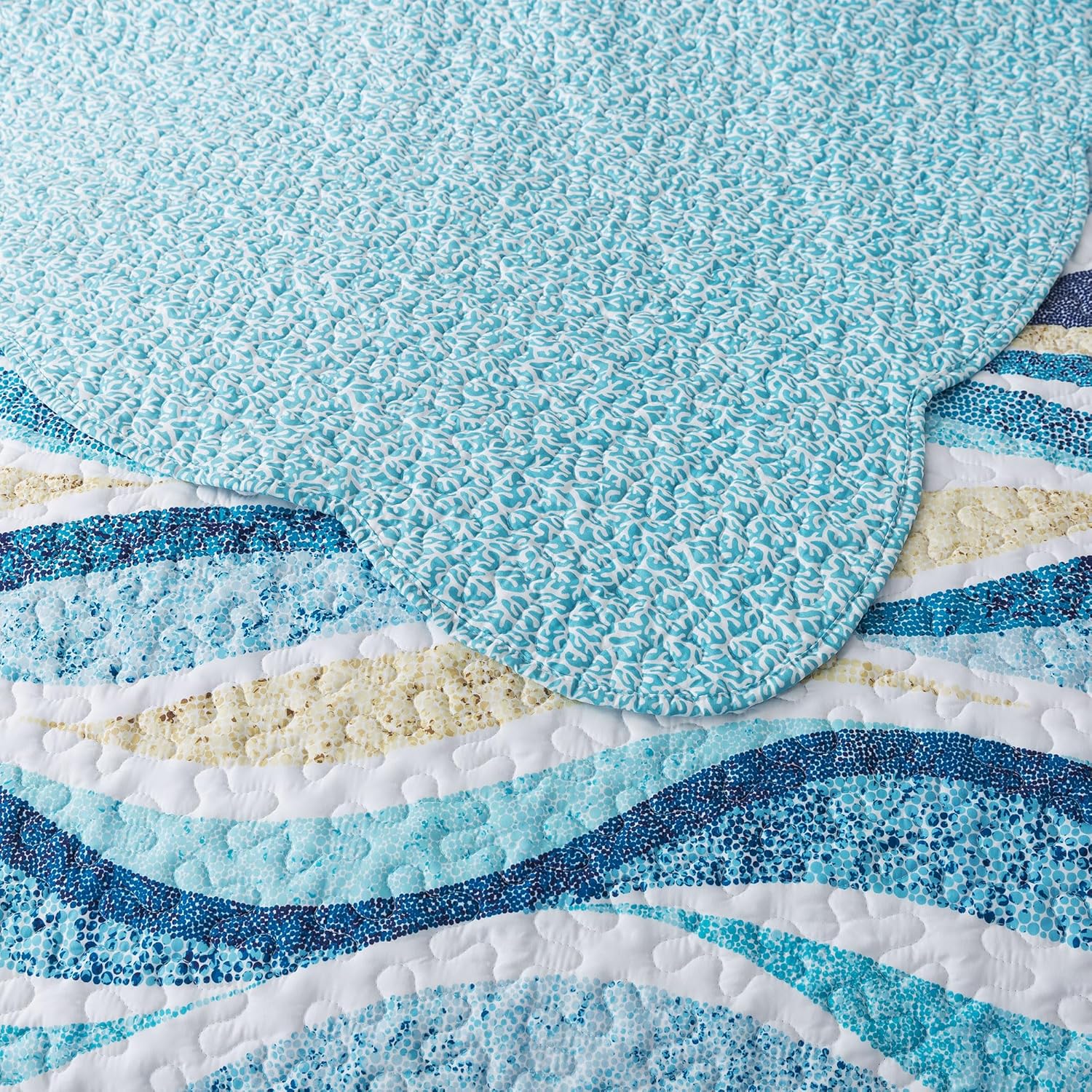 HoneiLife California King Quilt 120x120 - Beach Quilt 3 Pieces, Coastal Quilt Sets, Oversized King Bedspreads, Nautical Bedspreads Ocean Coverlets, Lightweight Bed Cover, Summer Quilts - Image 8