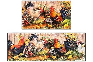 Rooster Kitchen Rug 2 Piece Set for Country Farmhouse Decor