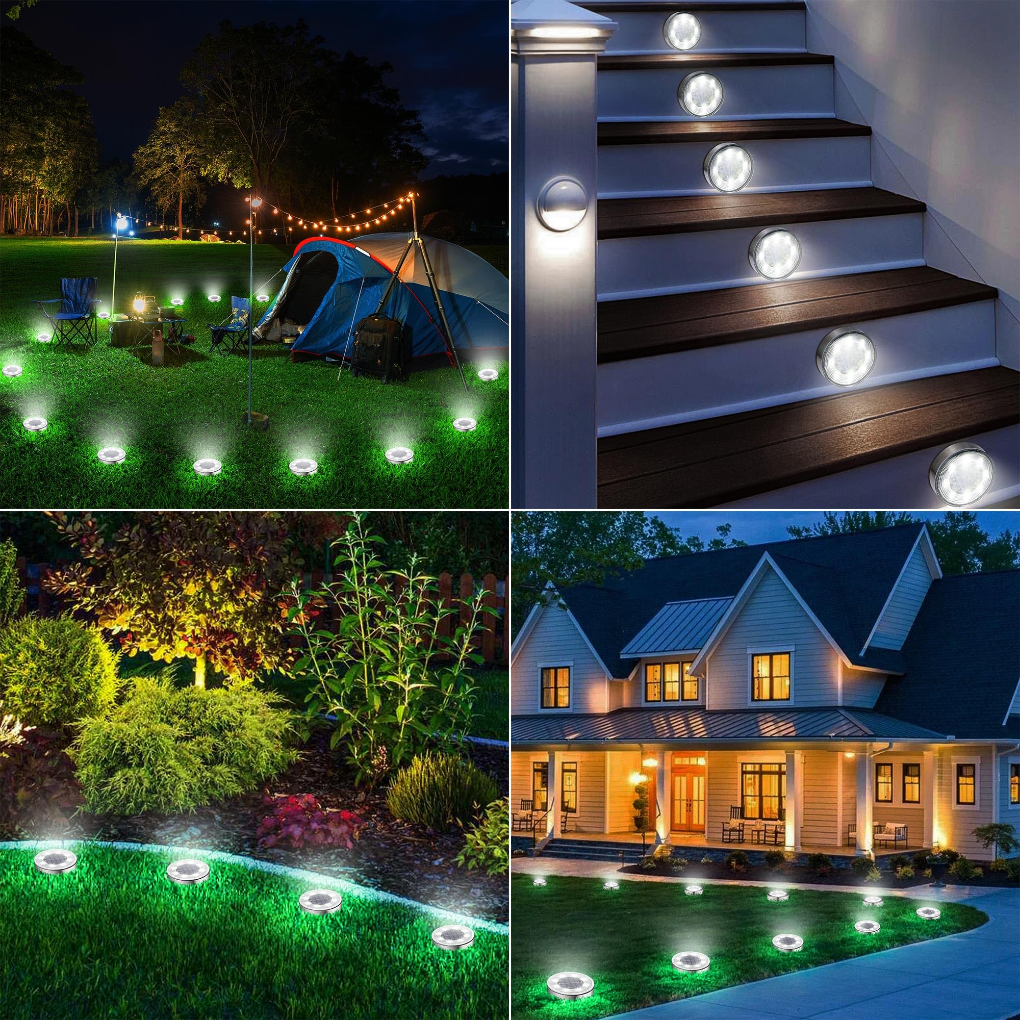 Joomer 8 Pezzi Luci Solari da Terra per Esterno, 8 LED Luci Solari Giardino Esterno 6000K Bianco Faretti LED Luce Sepolta IP68 Impermeabile Luce Solare Giardino per Prato Vialetto Passerella Patio