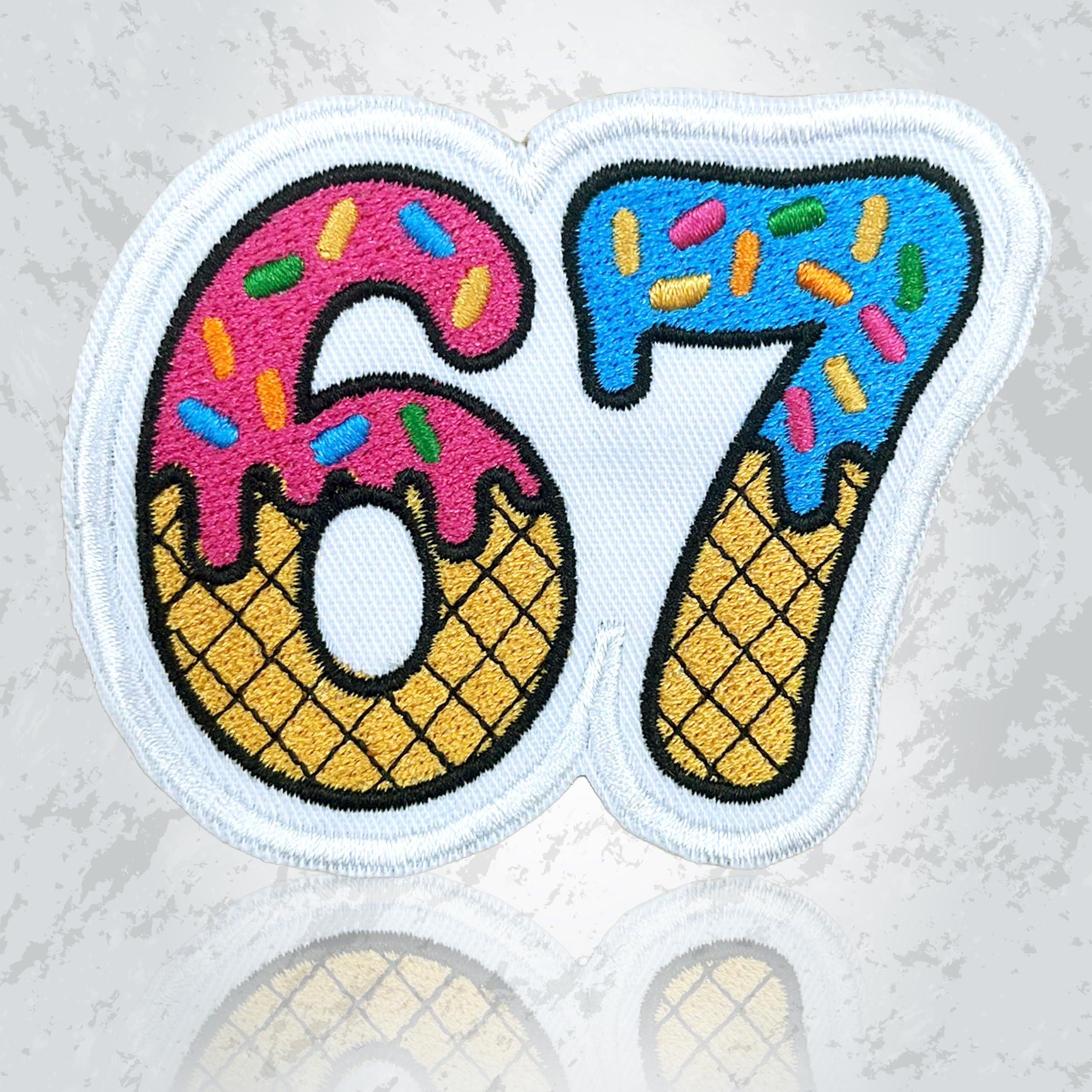 Photo 1 of Six Seven Ice Cream Drip Cool Patch, 3 Inches Sew On Iron On Funny Sarcastic 6 7 Gen Alpha Slang Embroidered Patches for Backpack, Jacket, Hat, Jeans DIY Uniform Gift for Men Women Kid Size 3 Inch