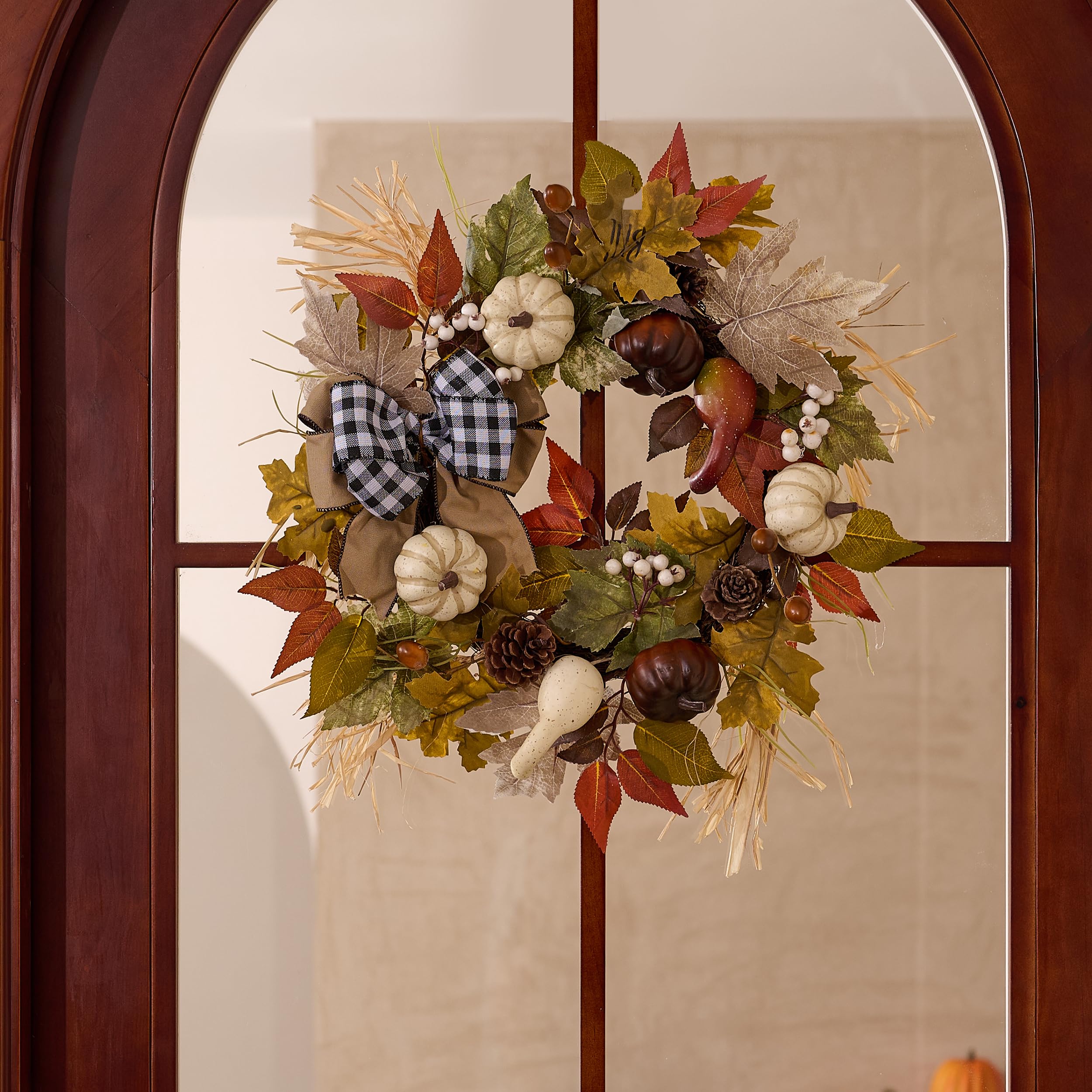 Guirlande Automne PVC Réaliste Couronne De Fleurs D'automne De 66 Cm Pour Porte D'entrée, Couronne De Fleurs De Forsythia Jaune Couronne Thanksgiving Halloween Récolte