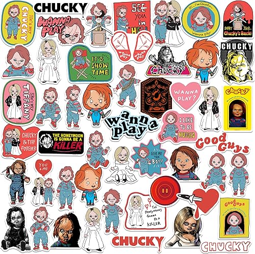 Chucky - Juego de 50 calcomanías de vinilo grandes de lujo de 50 unidades, para laptop, botella de agua, álbumes de recortes, tableta, monopatín,