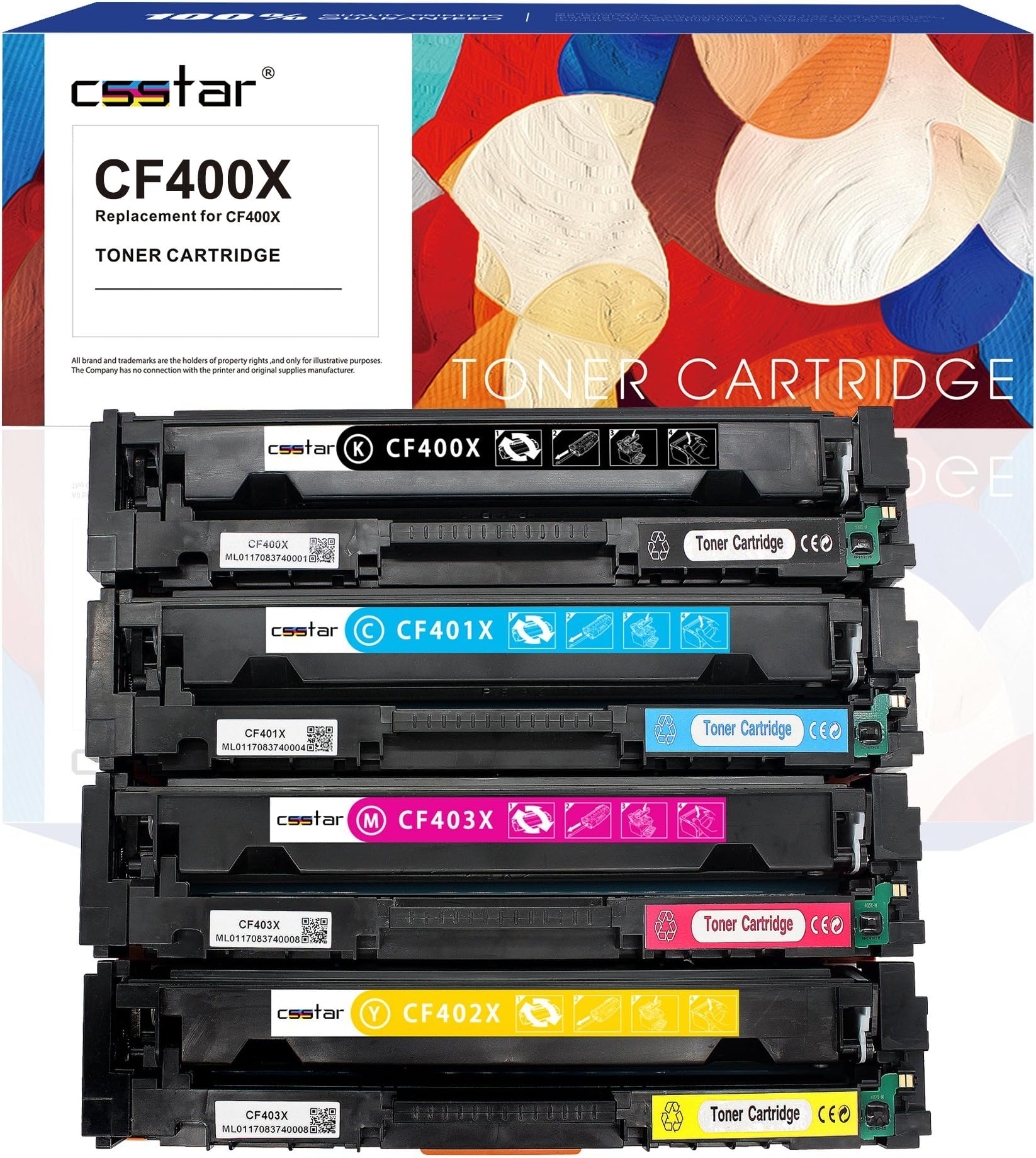 CSSTAR Compatible Toner Cartridge Replacement for HP 201X CF400X CF401X CF402X CF403X Work with Color Laserjet Pro M252dw M252n M277dw MFP M277n Printer, KCYM