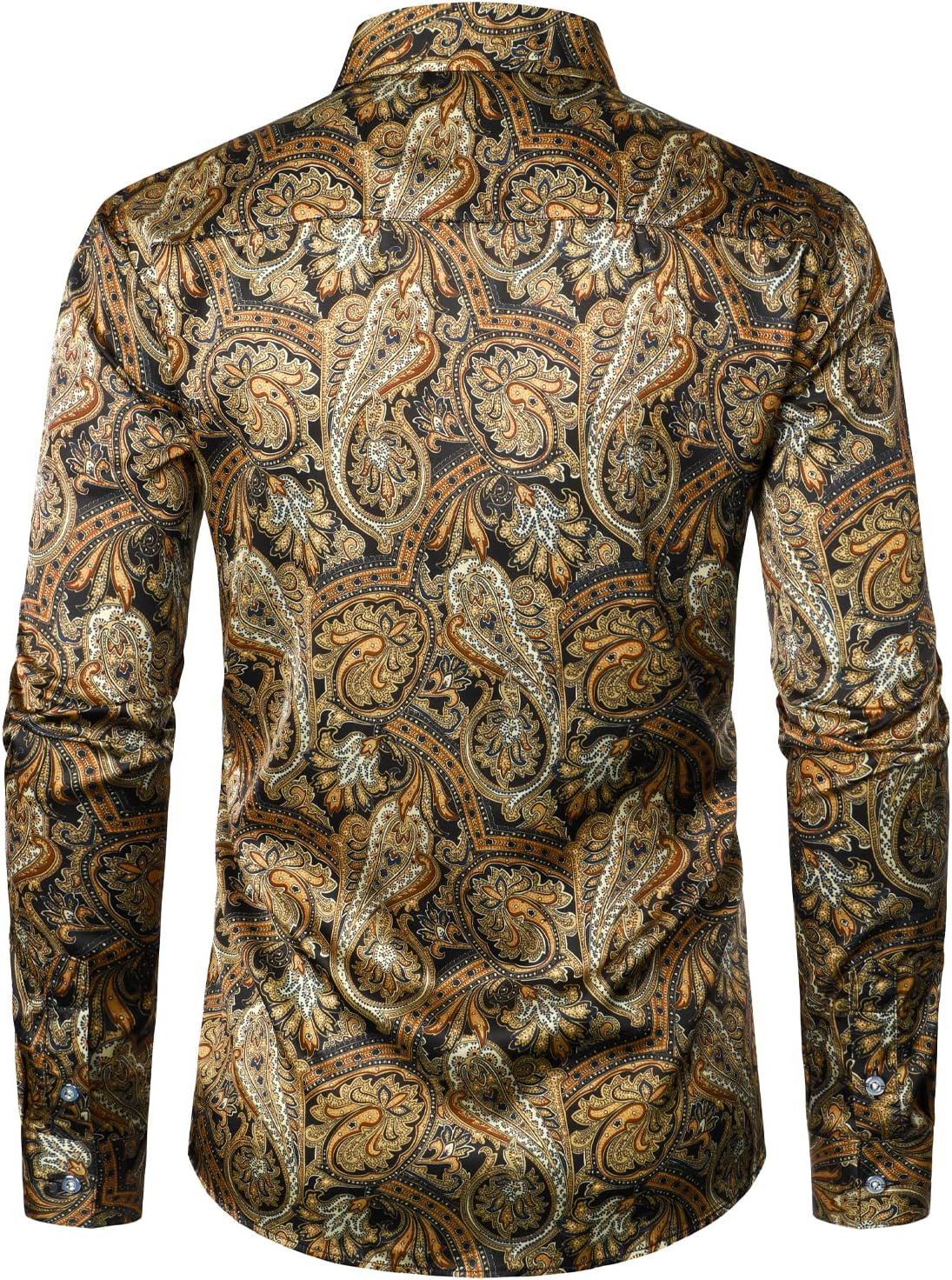 ZEROYAA Men's Hipster Printed Slim Fit Long Sleeve Button Up Satin Dress Shirts - Image 2