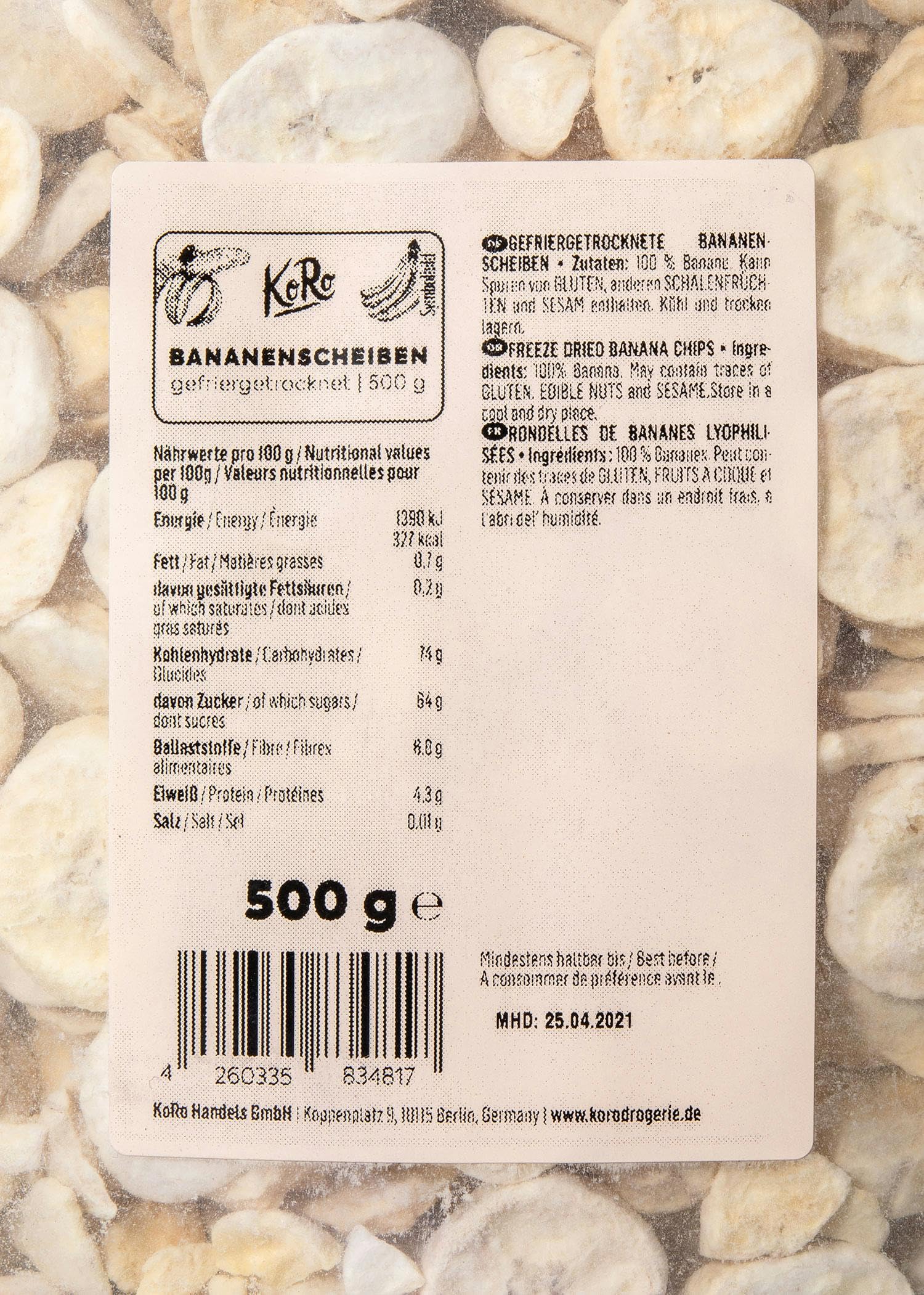 KoRo - Banane a fettine liofilizzate 500 g - croccanti e 100% naturali - solo frutta - senza additivi