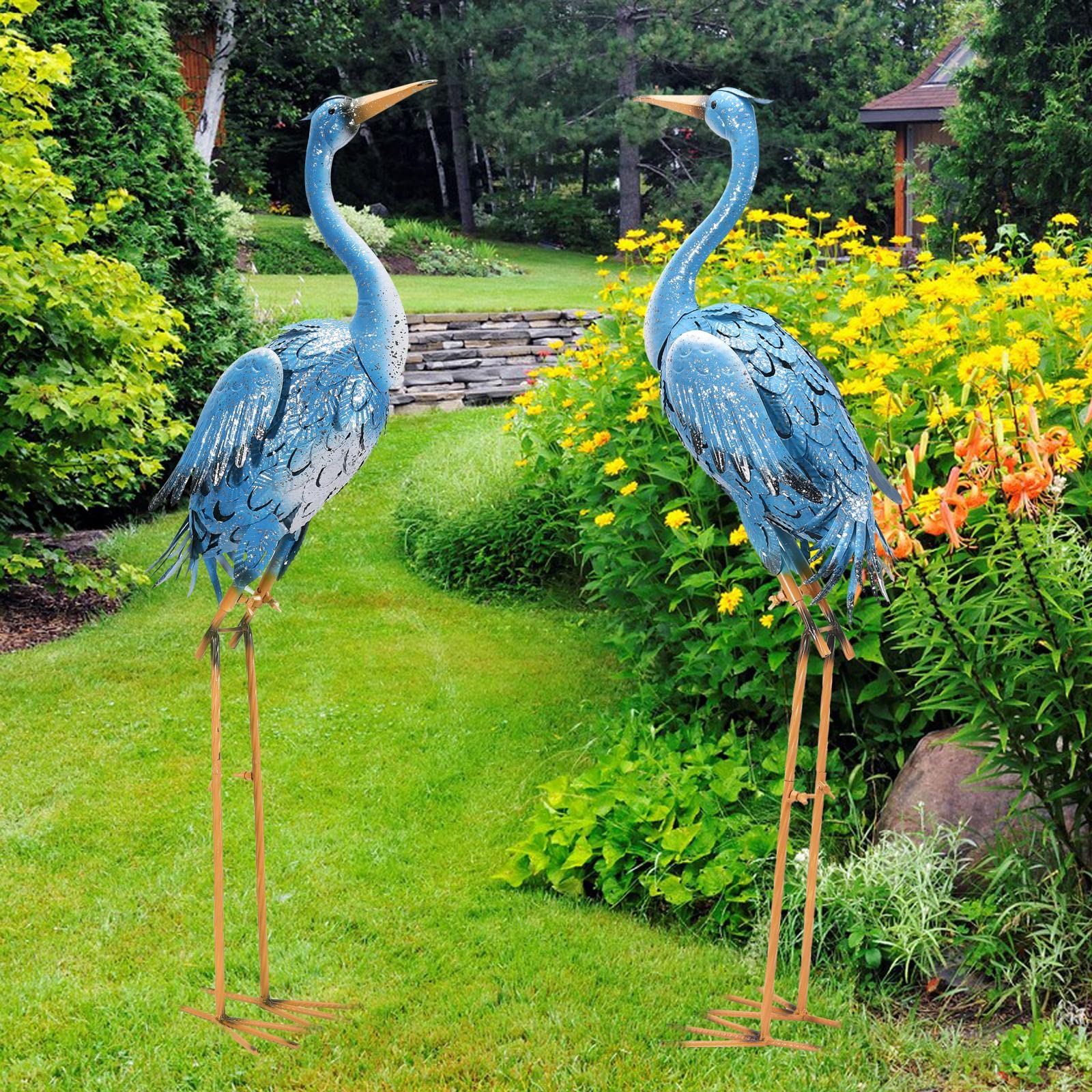 Yeomoo 96cm Héron Oiseaux Métal Bleu Décoration Jardin Extérieur | Grande statue de héron en métal résistant aux intempéries, Décoration pour jardin patio porche, Cadeau pour femme homme