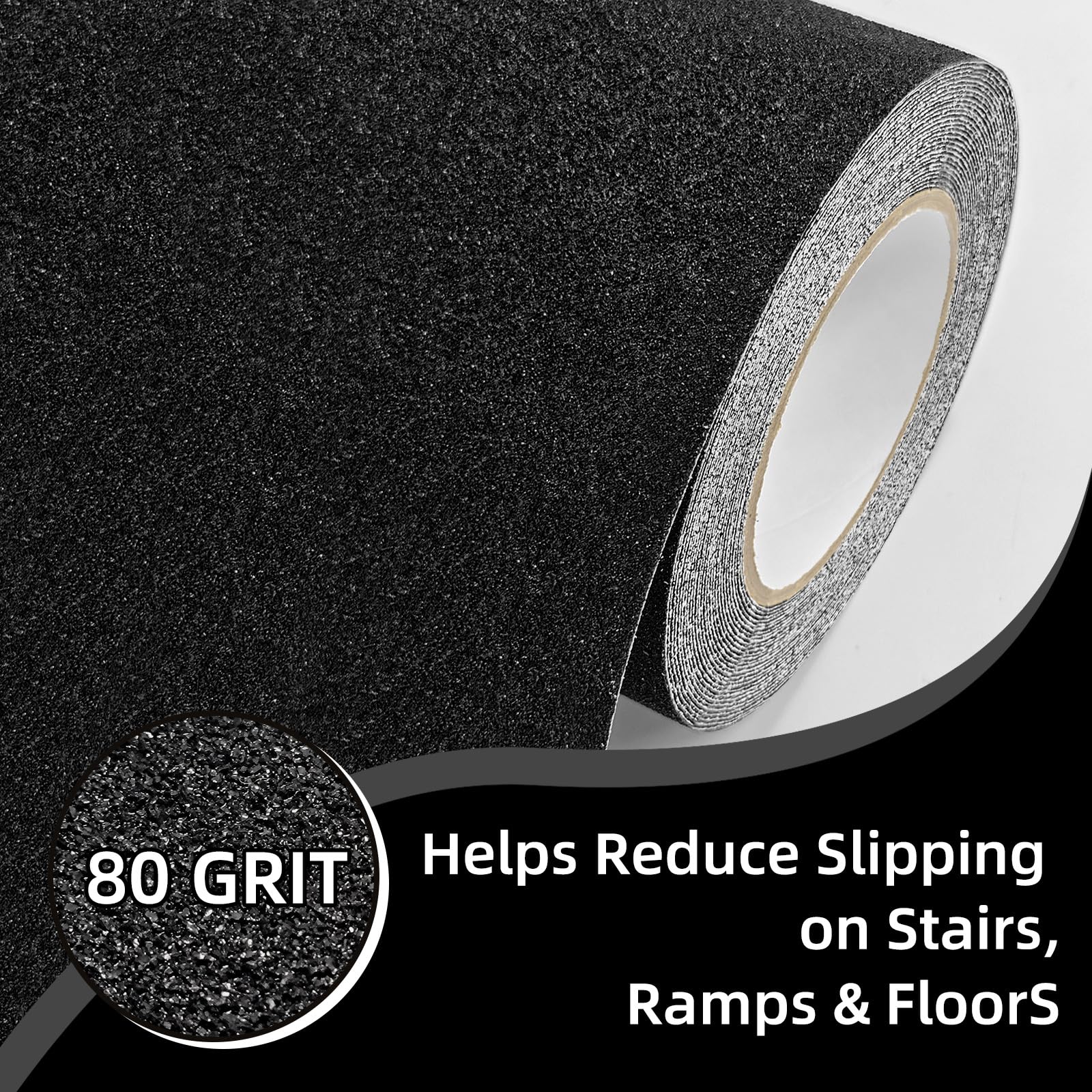 ROSEUP Ruban antidérapant adhésif noir pour escalier 30 cm x 12 m