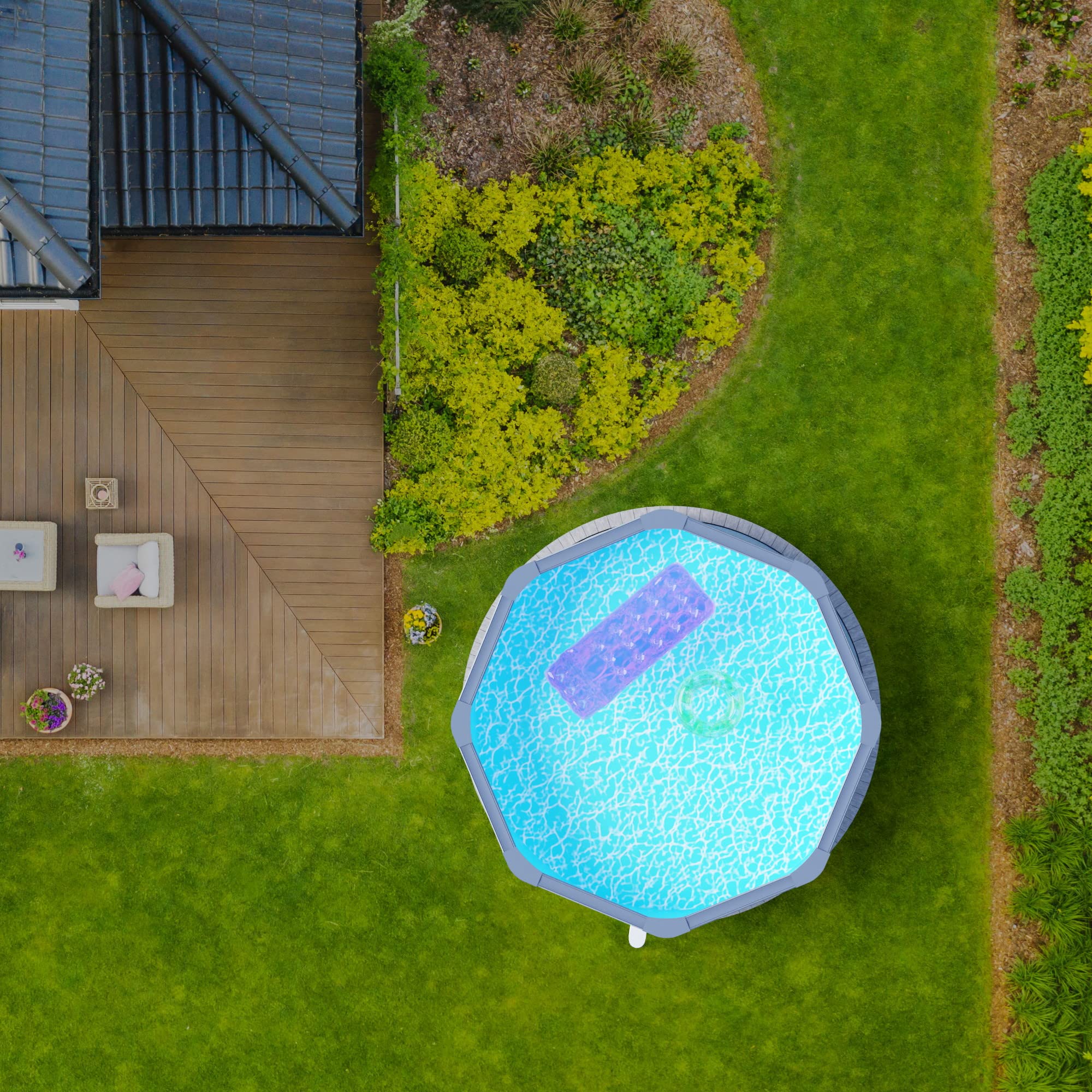 Planet Pool Stahlwandpool rund Classic 360x120 cm, Stahl 0,4 mm anthrazit, Folie 0,3 mm blau, Overlap