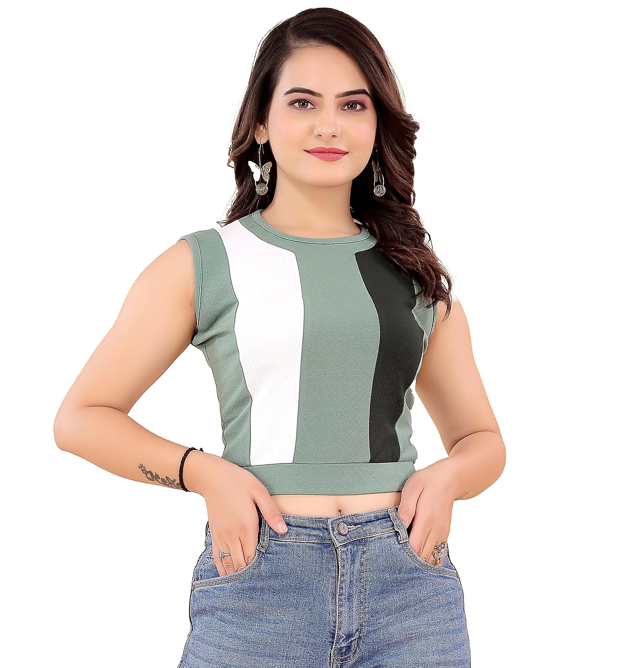 gaumukhi creation Women’s Velantino Crap Striped Pattern One Piece Sleevless Western Top (Sleeveless Top - Women)-picture-38
