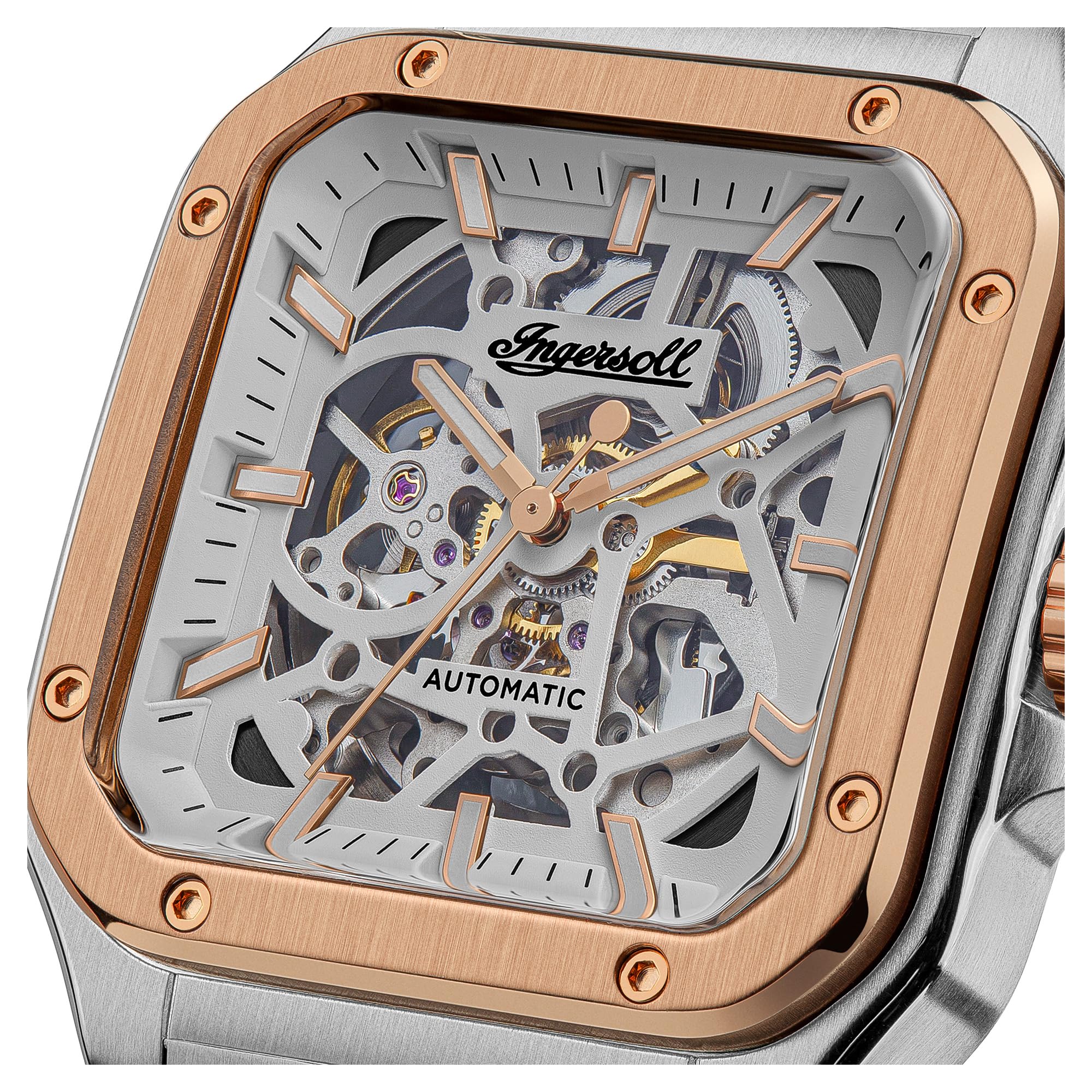 Ingersoll The Ollie - Reloj automático para Hombre con Esfera de Esqueleto y Correa de Acero Inoxidable (42 mm)