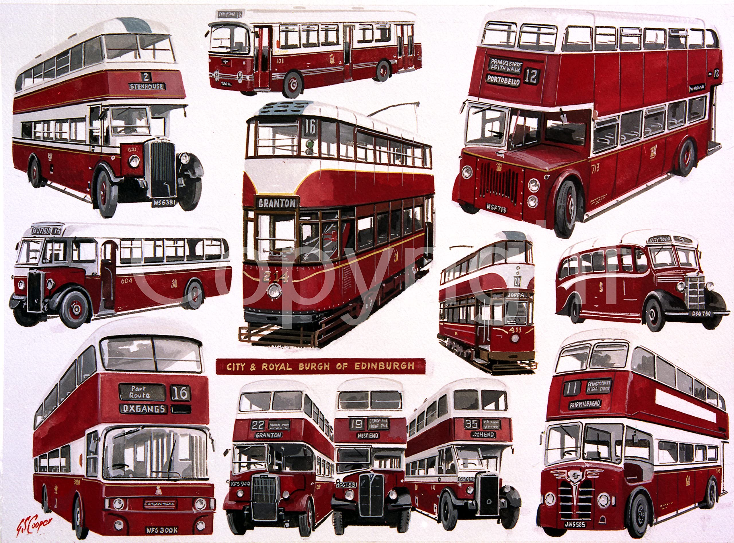 City and Royal Edinburgh Bus Montage Montage Metal Wall Art