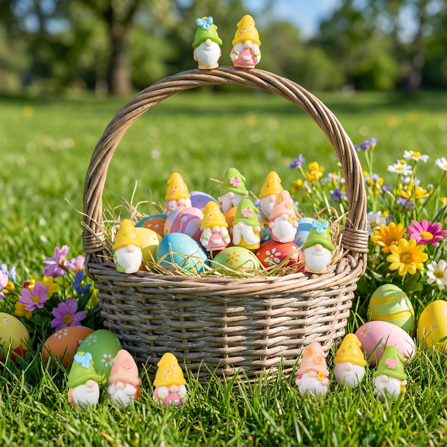 Geelin 90 Pcs Mini Gnomes Bulk, Pastel Spring Resin Figurines, Tiny Gnome Decorations for Fairy Garden, Plant Pots, Table Decor, DIY Crafts, Party Supplies, Home Decor