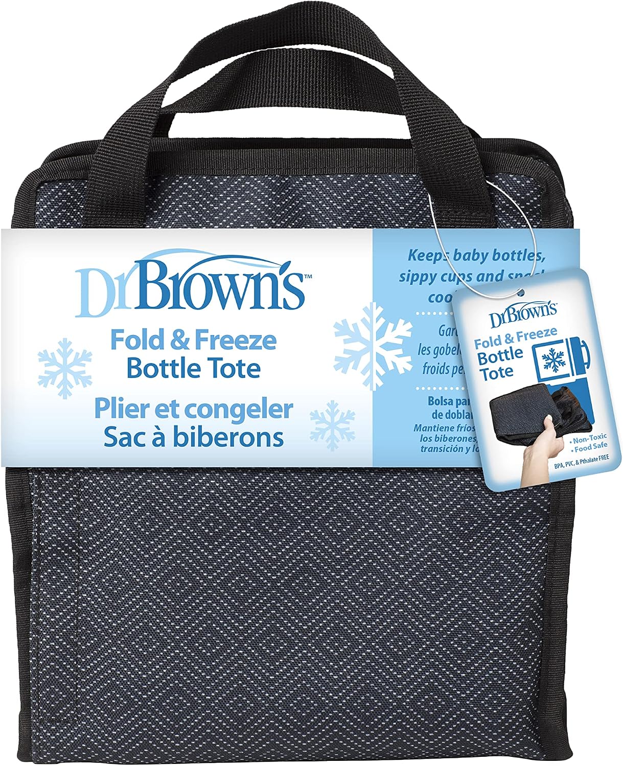 Dr. Brown’s Fold & Freeze Bottle Tote, Breastfeeding Essential Cooler Bag, 6 Baby Bottles Milk Storage - Black