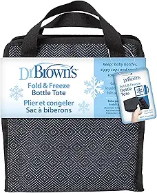 Dr. Brown's Bolsa para mamadeira dobrável e congelada, bolsa térmica para viagem, armazene até 6 mamadeiras, preta, livre de BPA