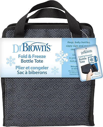 Dr. Brown's Bolsa para mamadeira dobrável e congelada, bolsa térmica para viagem, armazene até 6 mamadeiras, preta, livre de BPA