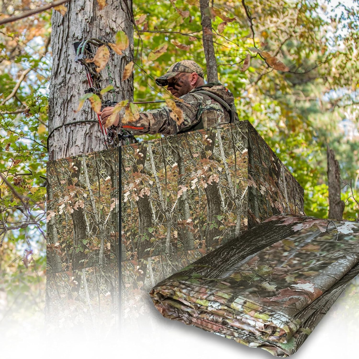 Hunting Tree Stand Blinds for Deer Hunting Universal Camo Tree Ladder Stand Blind Kit with Zipper and 2 Pockets Tree Stand Cover for Hunting Deer, Elk, Hunting Blind & Accessories - Image 2