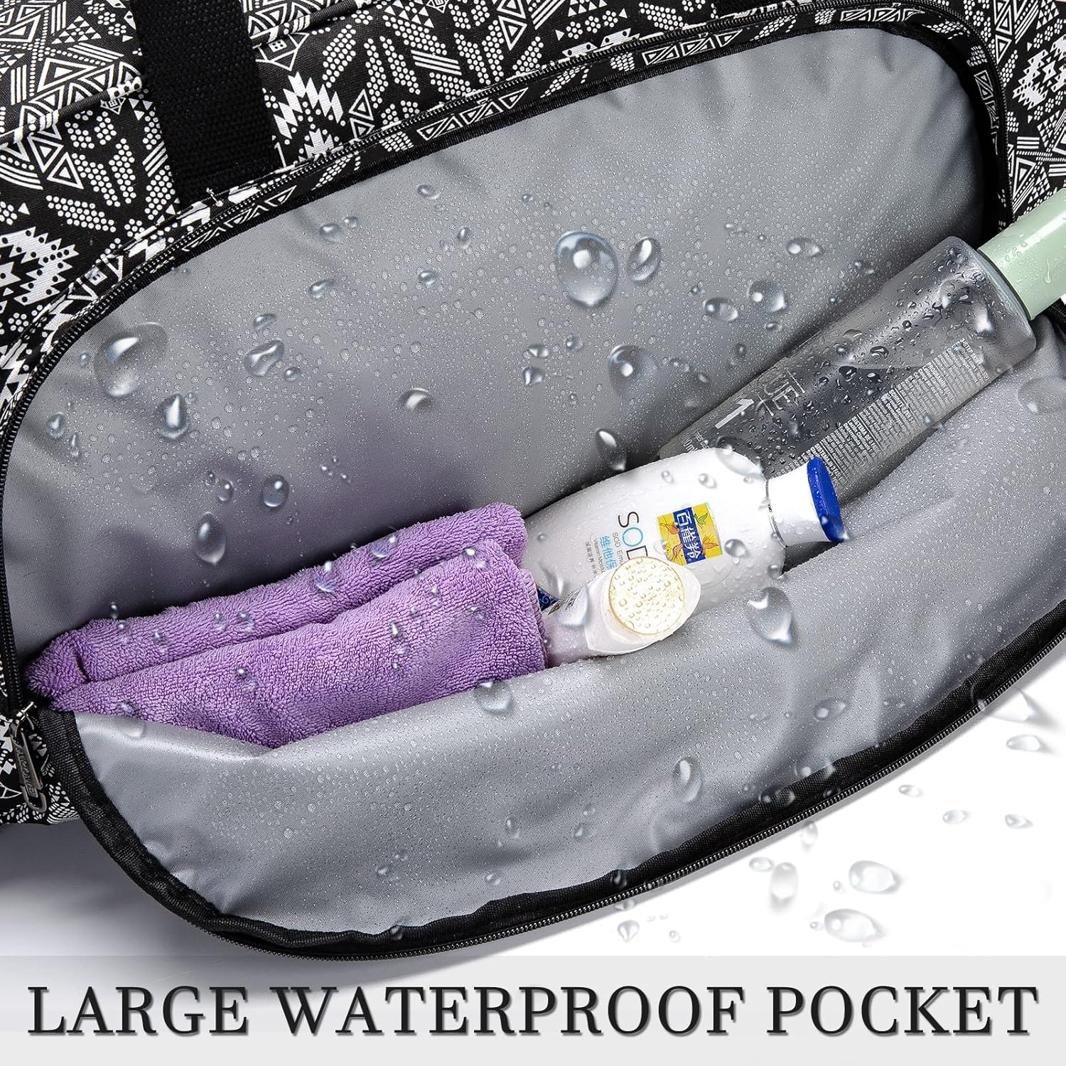 AROME Yoga Mat Bag for Women Men, Large Canvas Yoga Bag for 1/4" 1/3" 2/5" 1/2" Extra Thick Exercise Yoga Mat Gym Tote Sports Duffle Bag Carrying Bags with Wet Pocket & Shoulder Strap & Mat Strap Boho Black image 6 of 6 B09YYXK4MV