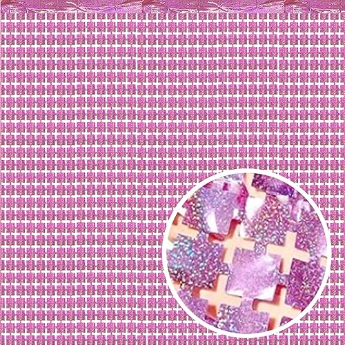 Miniatura 7 de AIBIIN Paquete de 2 cortinas de fondo de flecos de papel de aluminio rosa de 3.3 x 6.6 pies, para fotografía, serpentinas cuadradas de oropel,