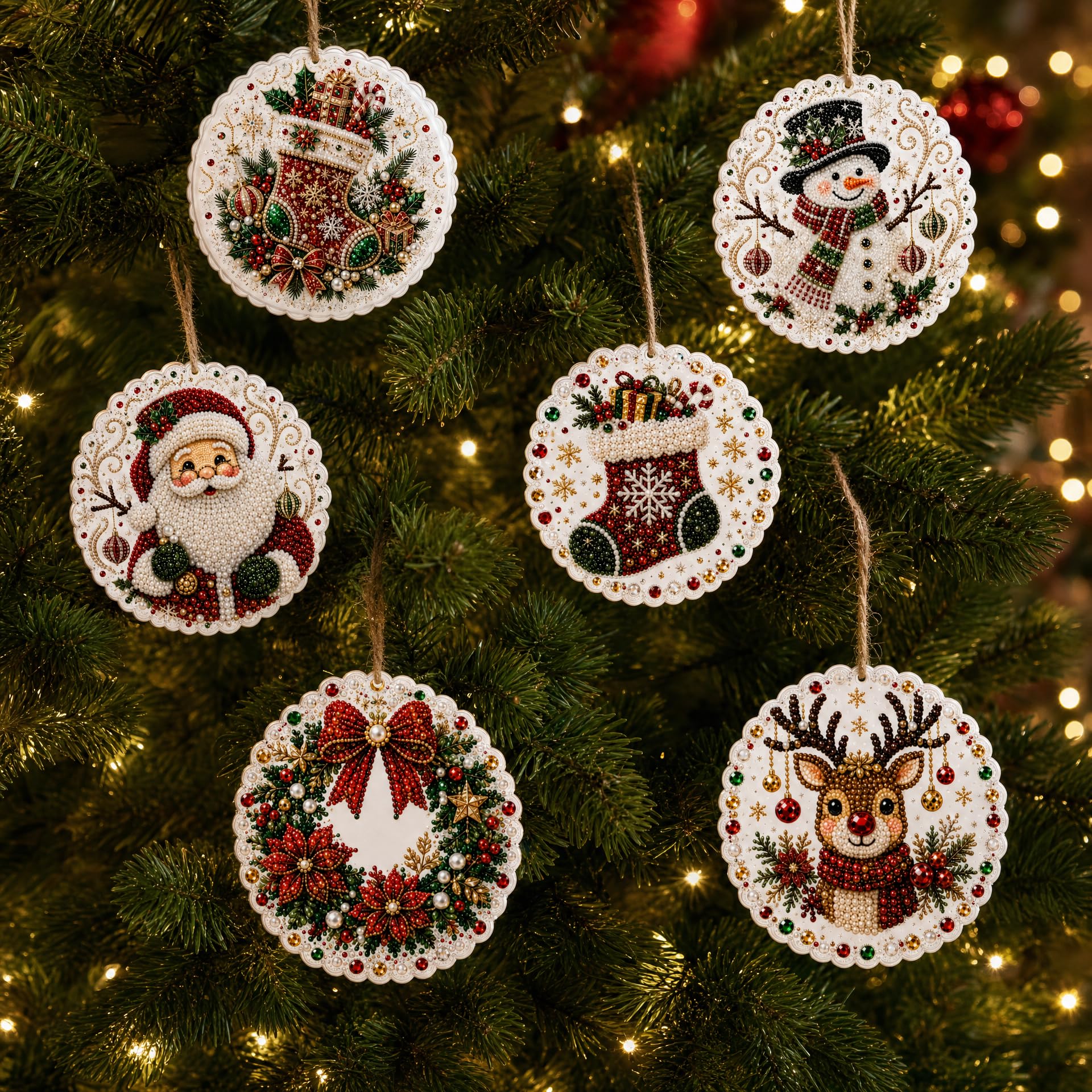 CliffofLove Diamond Art Christmas Decorations, 6PCS DIY Christmas Pearl Gem Art Kits for Adults, Hanging Pendant Style Pearl Art Christmas Tree Decorations, Gift for Craft Lovers