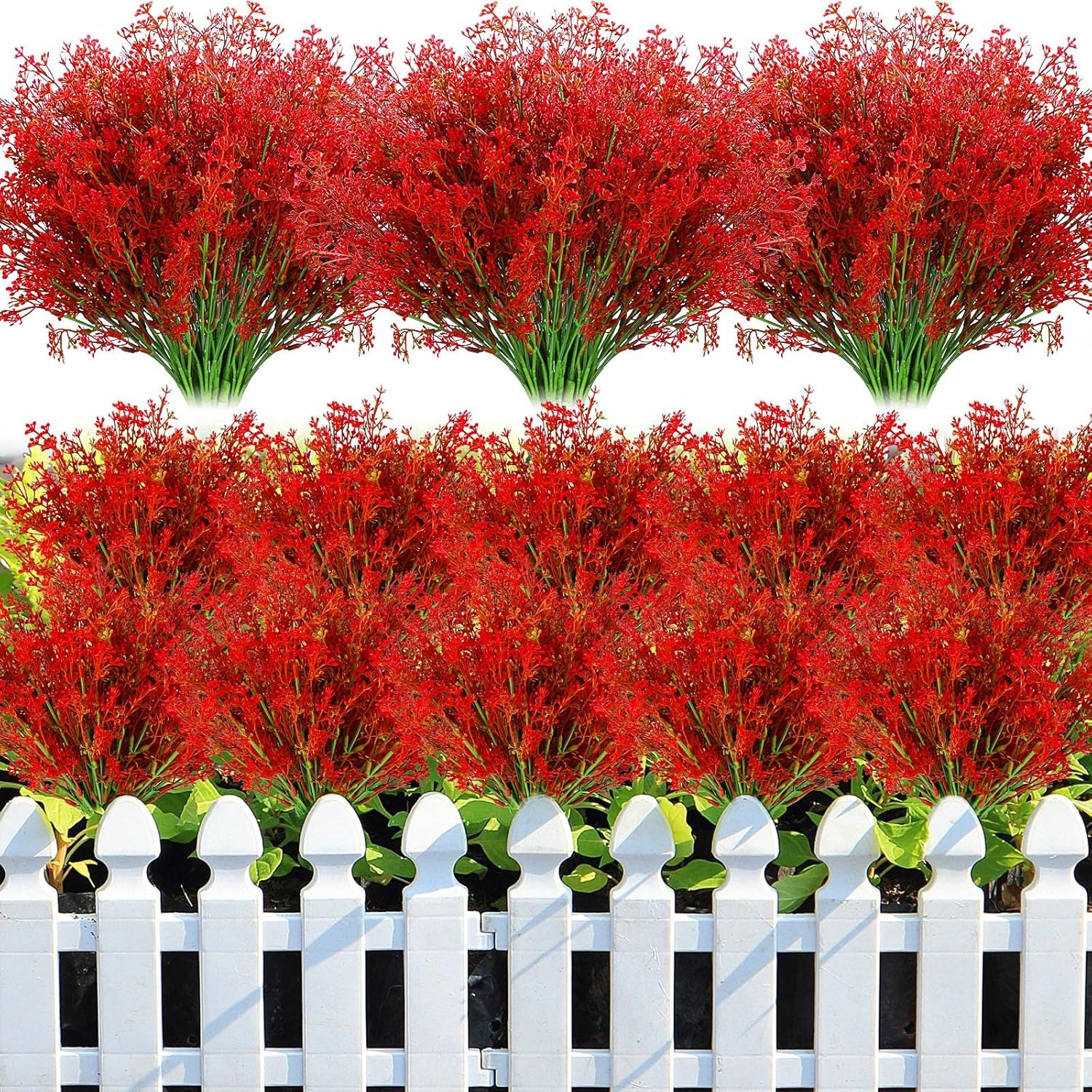 30 Bundles Red Babys Breath Christmas Artificial Flowers Bulk Plastic Faux Babys Breath Large Artificial Gypsophila Fake Christmas Flower Bouquet for Wedding Home Xmas Decorations(Red)