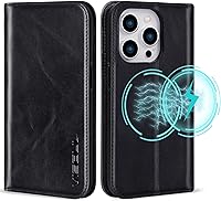 Vista 1 de VISOUL Funda de cuero para iPhone 15 Pro Max, funda tipo cartera de piel auténtica con ranuras para tarjetas, función atril, a prueba de golpes